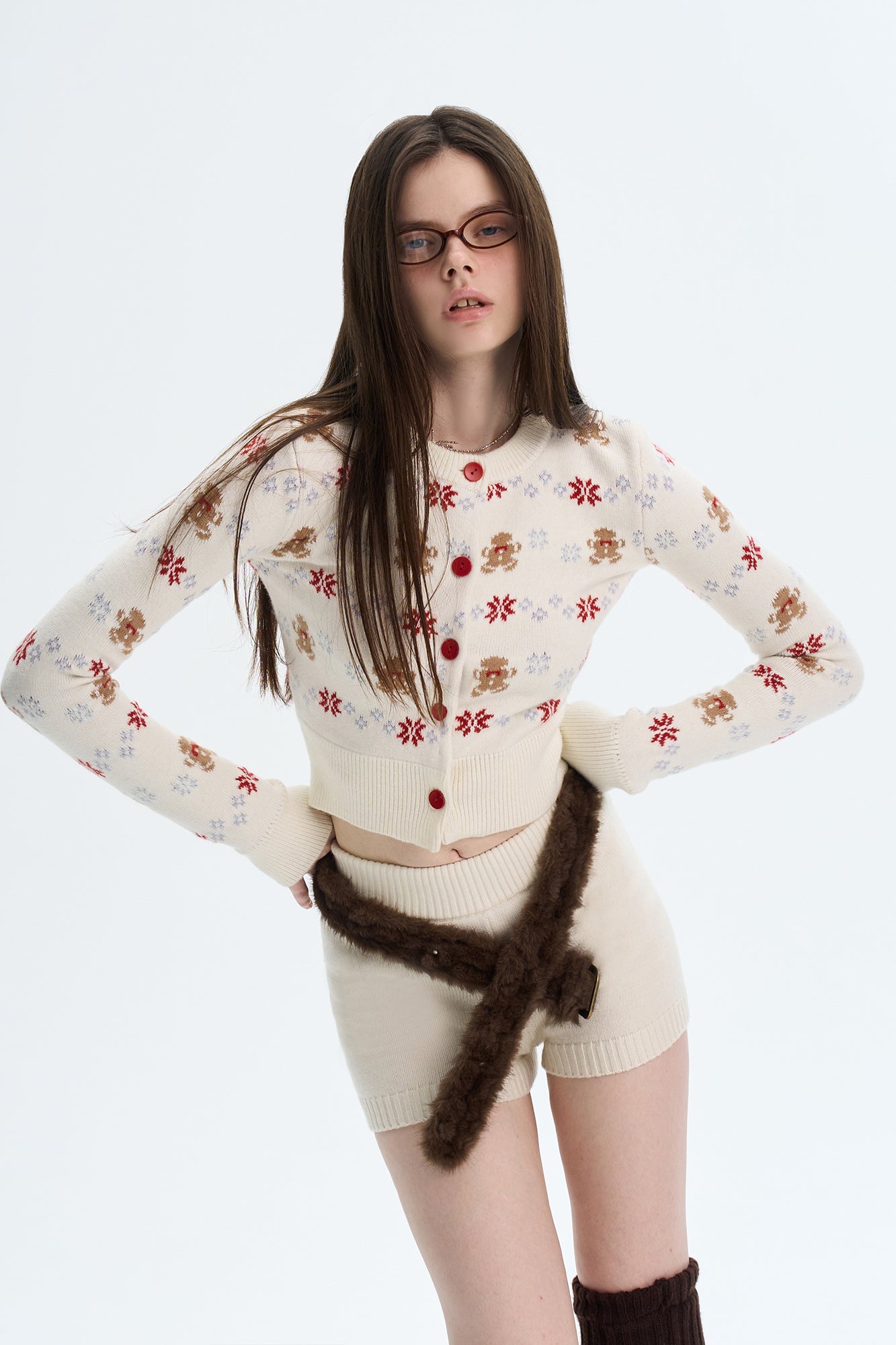 THE NEVERMORE Gingerbread Fair Isle Cropped Cardigan