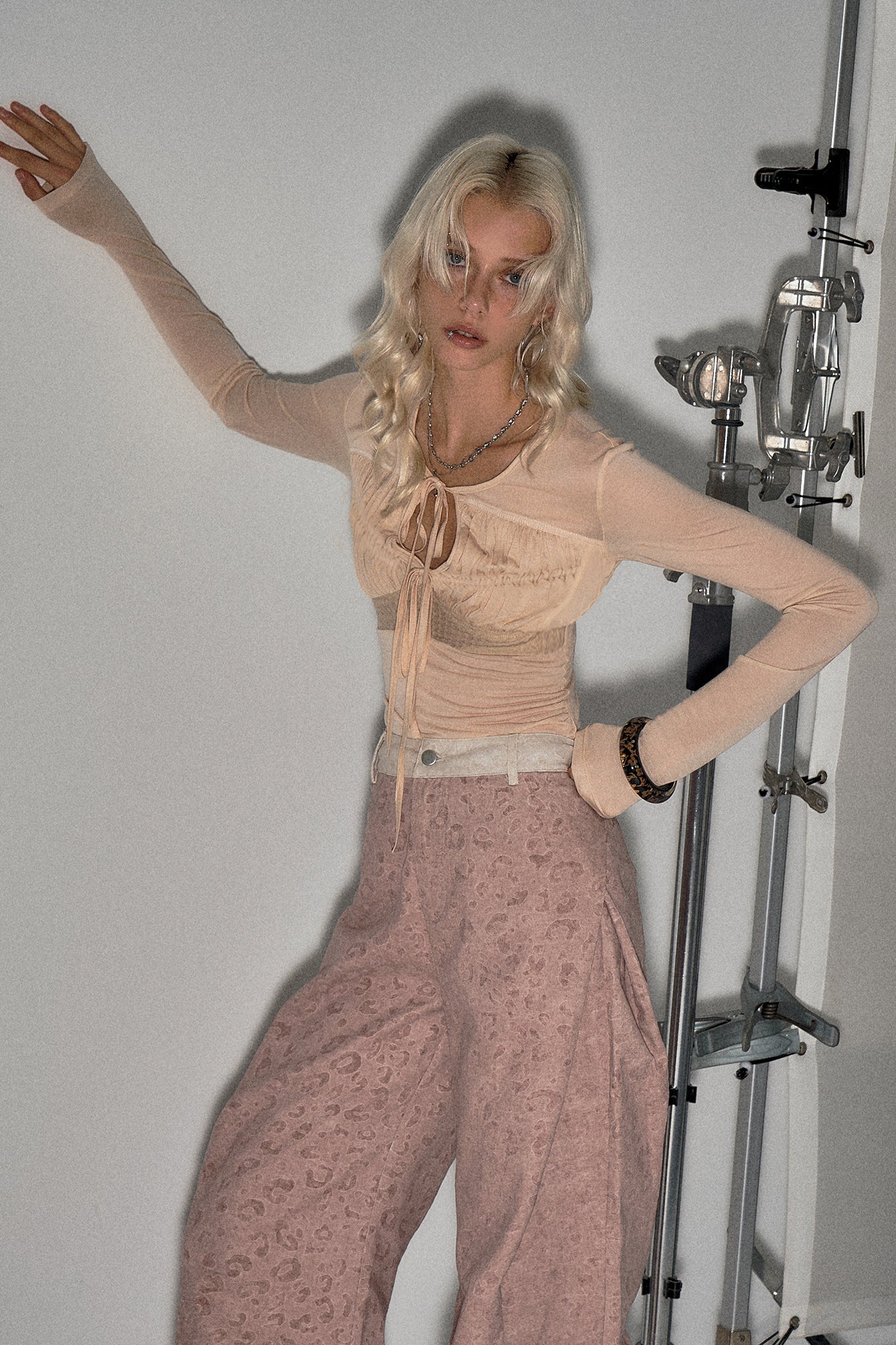 THE NEVERMORE Drawstring Ruched Mesh Paneled Top