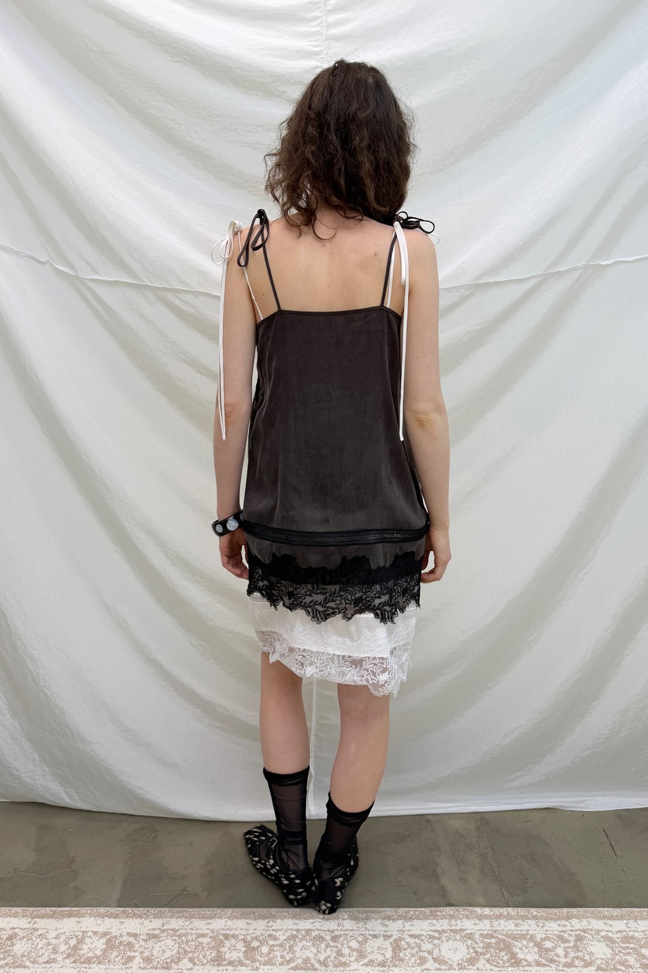 NEVERSEEZ Spliced Lace-Trim Tie-Strap Slip Dress