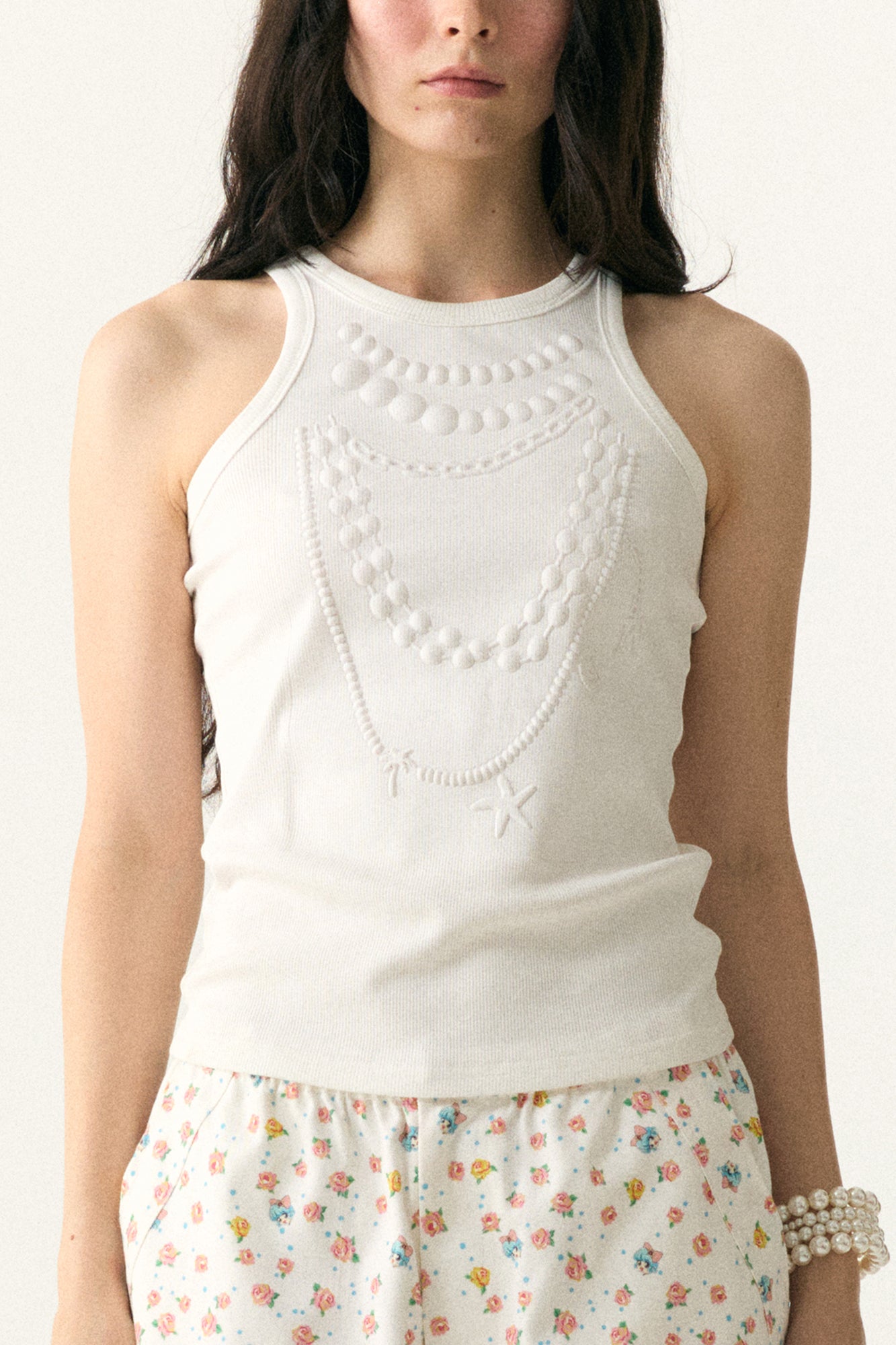WII WIL Necklace Motif Rib Tank Top