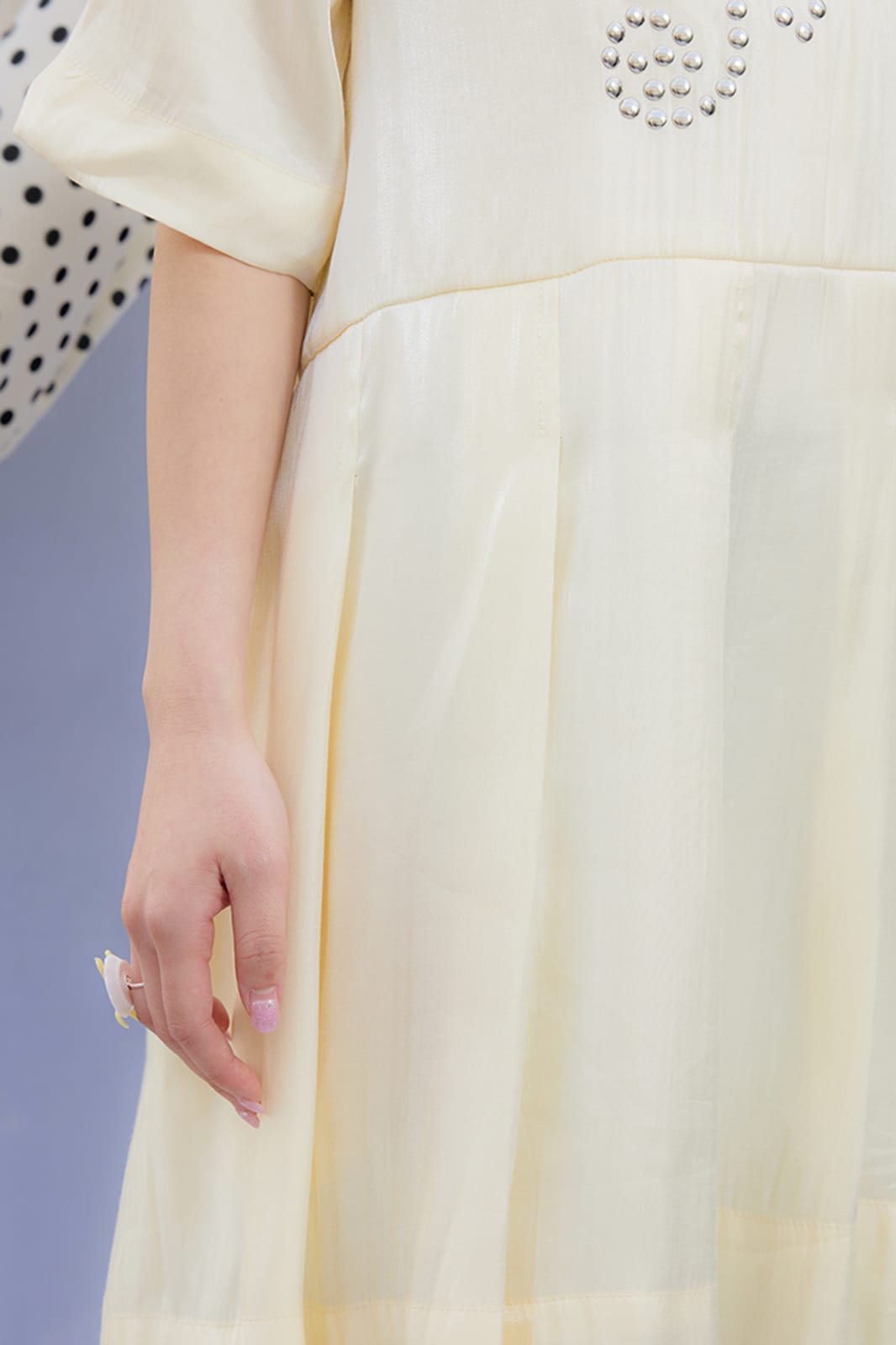 UNSOCIAL NIGHT Studded Graphic Pleated-Collar Shift Dress