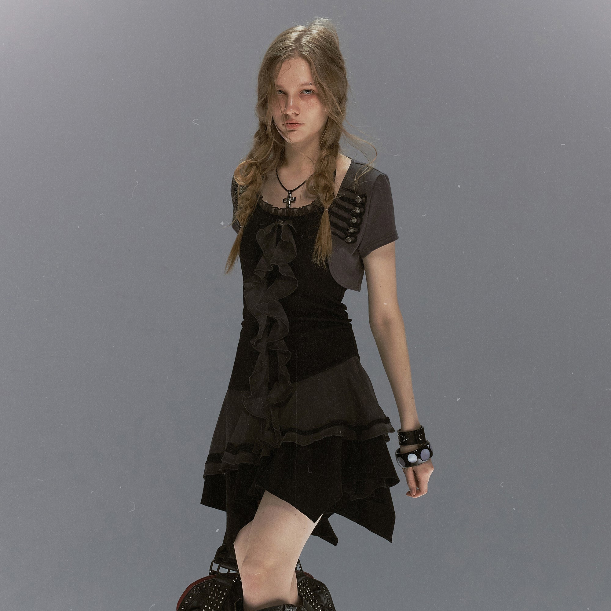 CESTNOUS Napoleon-Braid Layer Ruffle Mini Dress