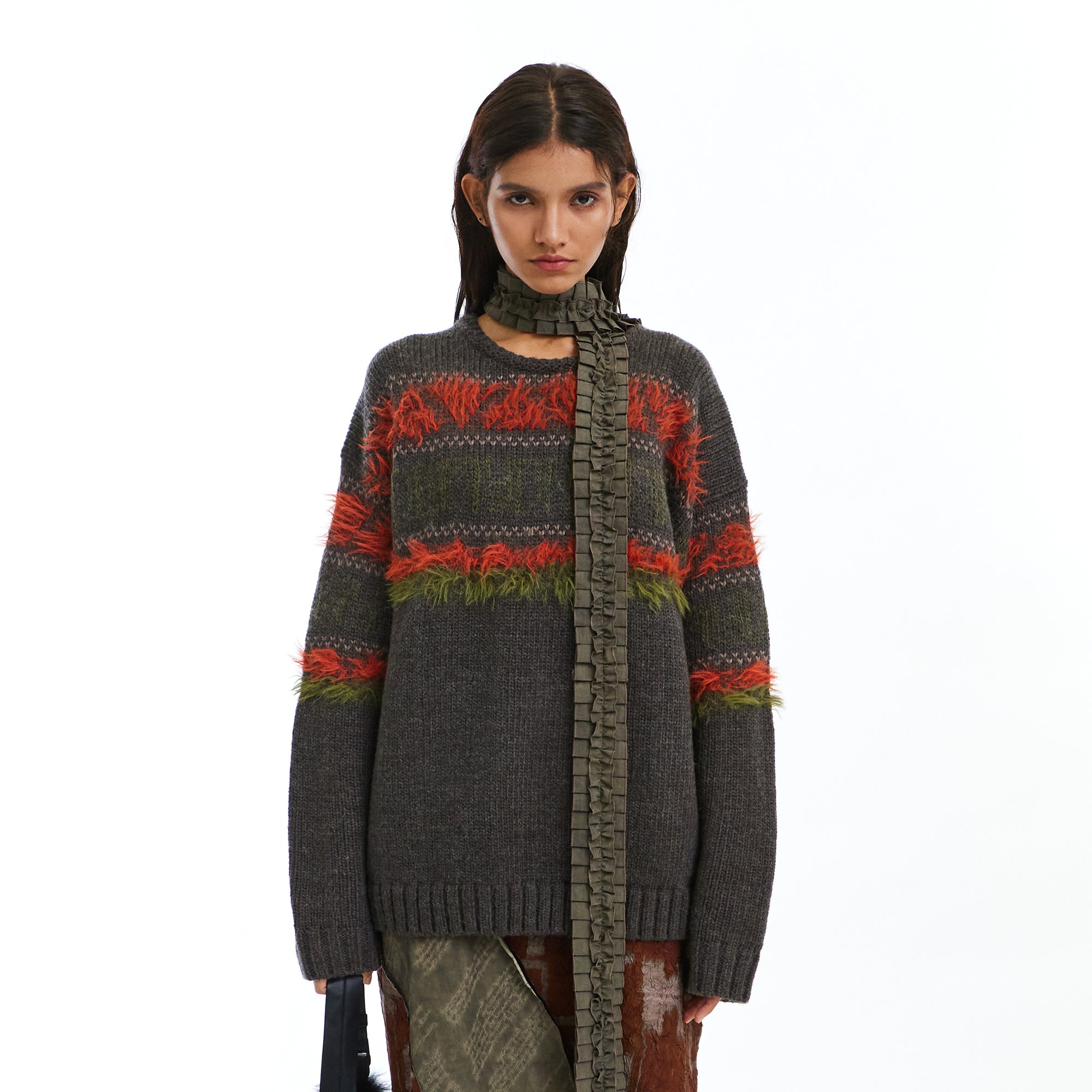 NEVERSEEZ Retro Eyelash-Stripe Sweater