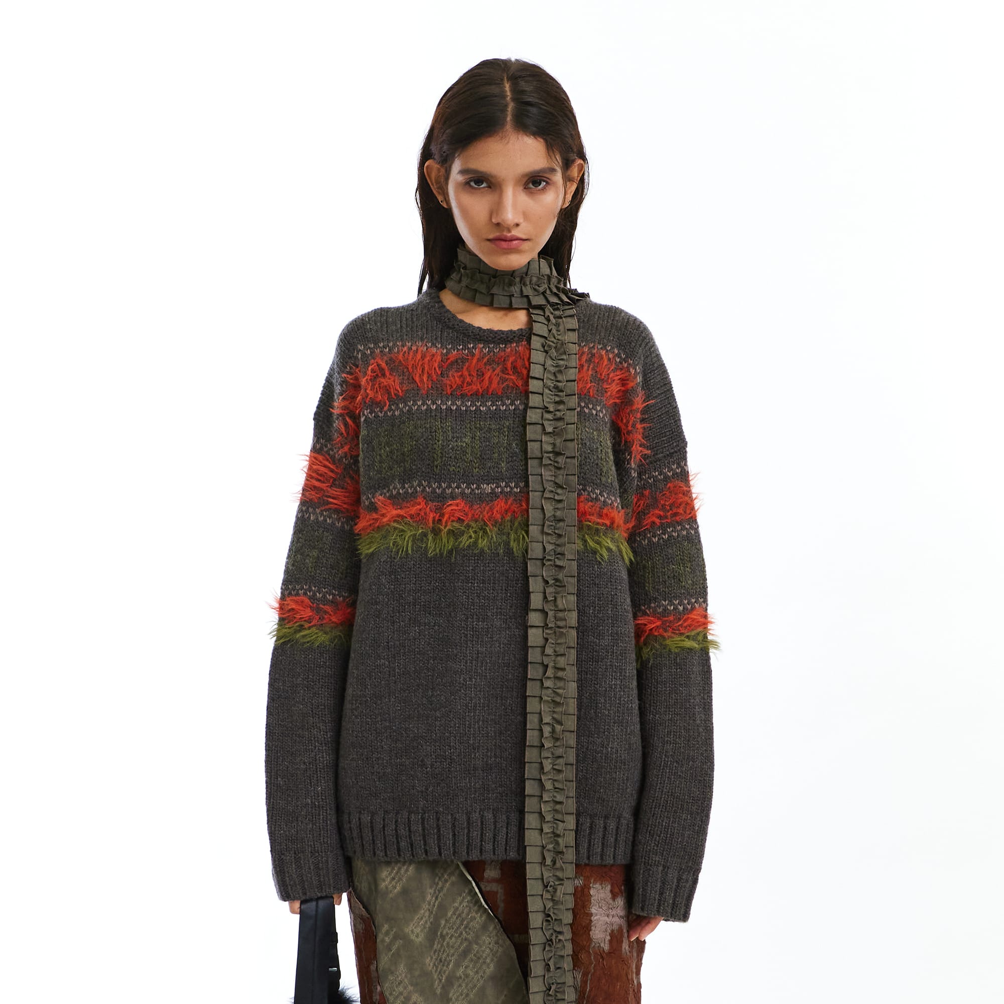 NEVERSEEZ Retro Eyelash-Stripe Sweater