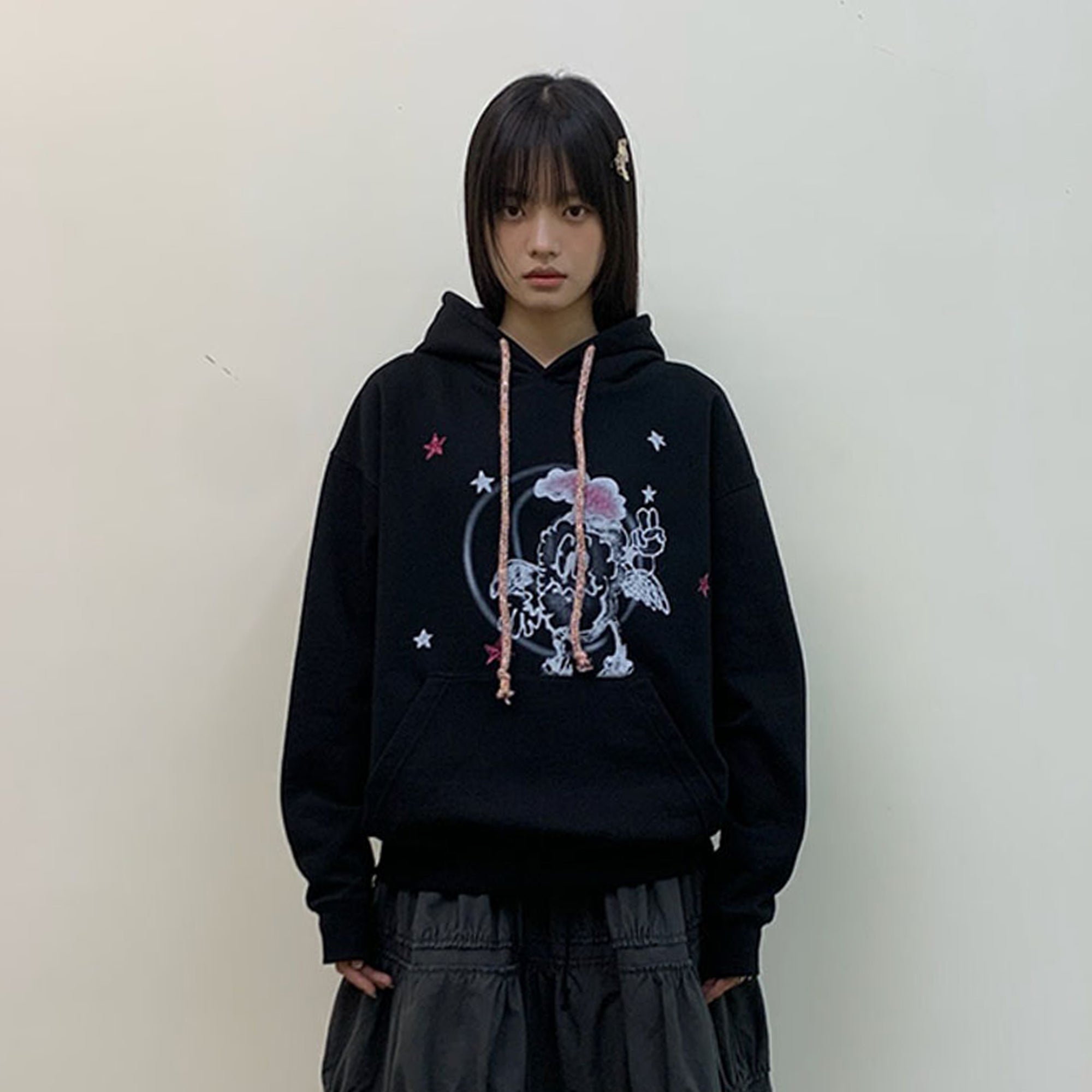 NEVERSEEZ Angel Star Cartoon Graphic Hoodie