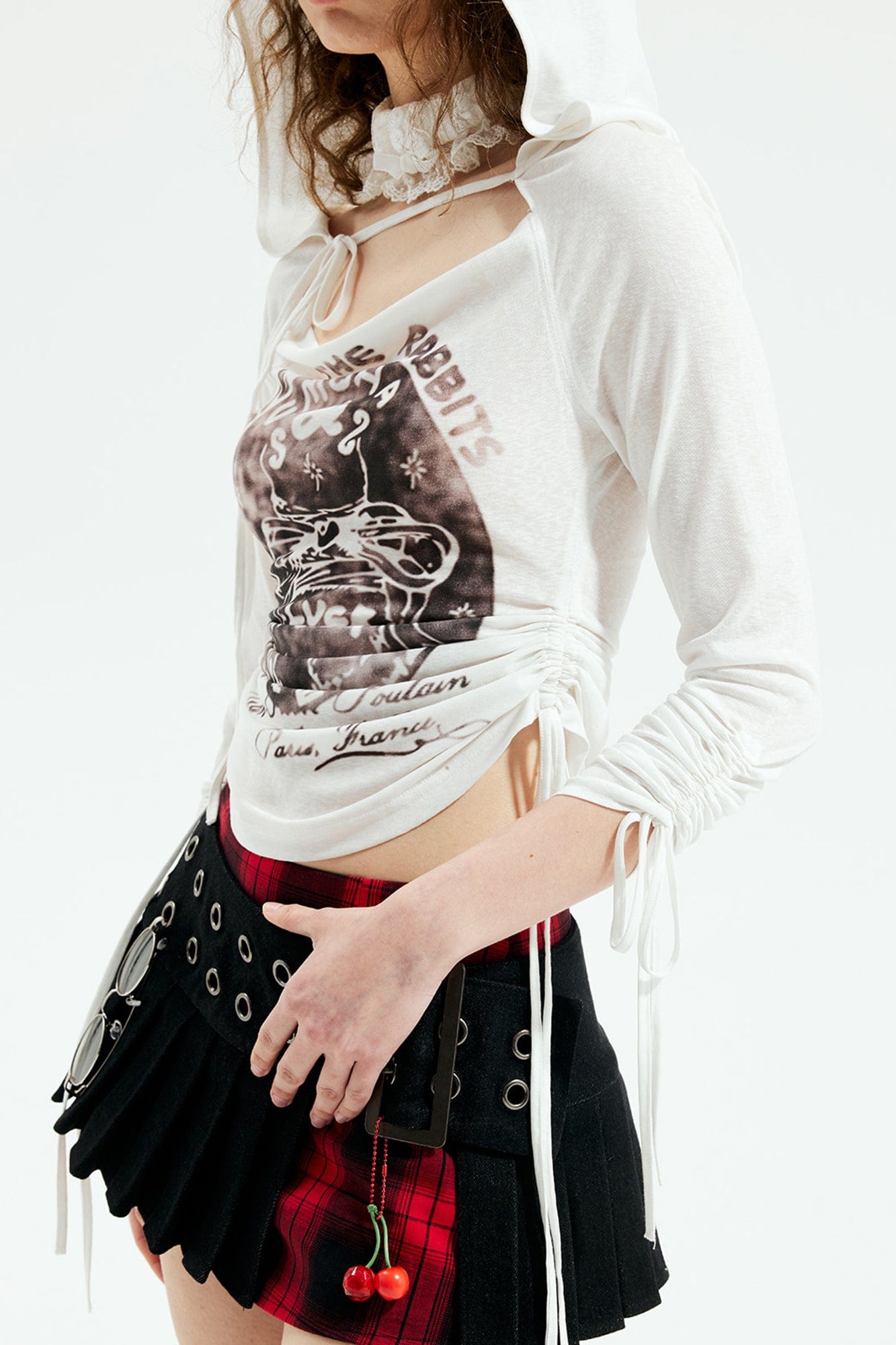EMOHA Pleated Overlay Belted Plaid Mini Skirt