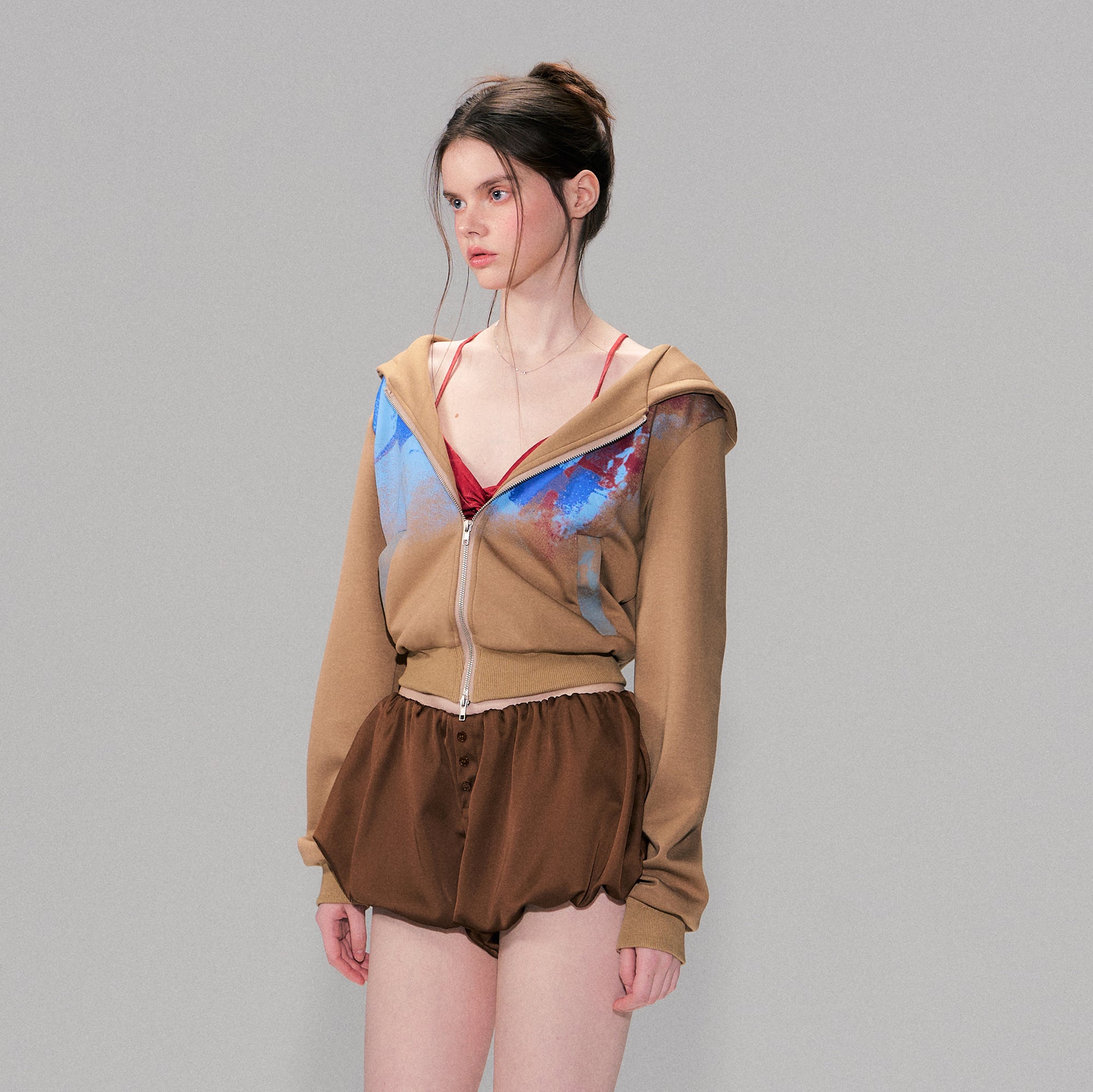 THE NEVERMORE Graffiti Ribbed Hem Cropped Hoodie