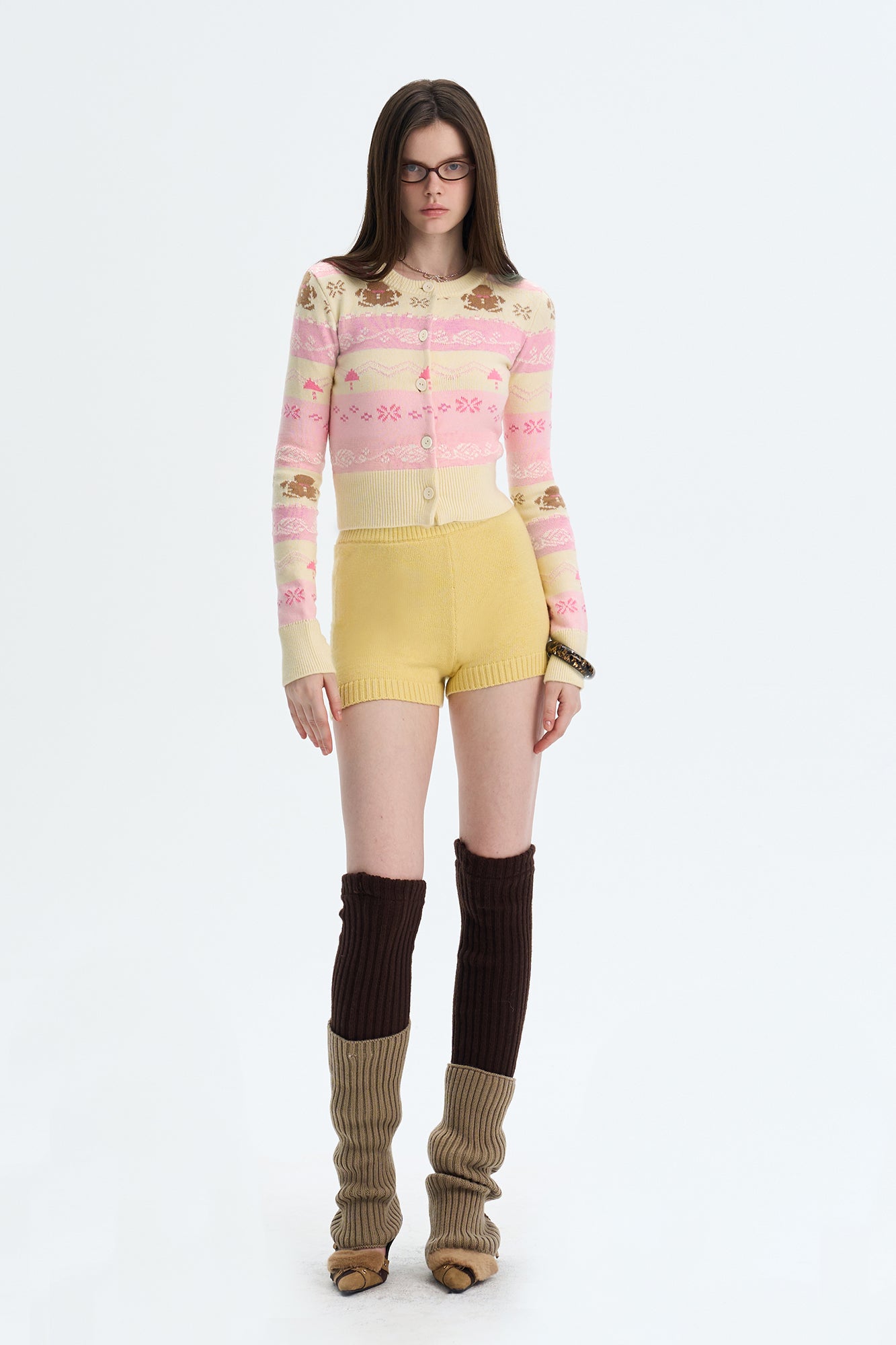 THE NEVERMORE Fair Isle Gingerbread Cropped Cardigan