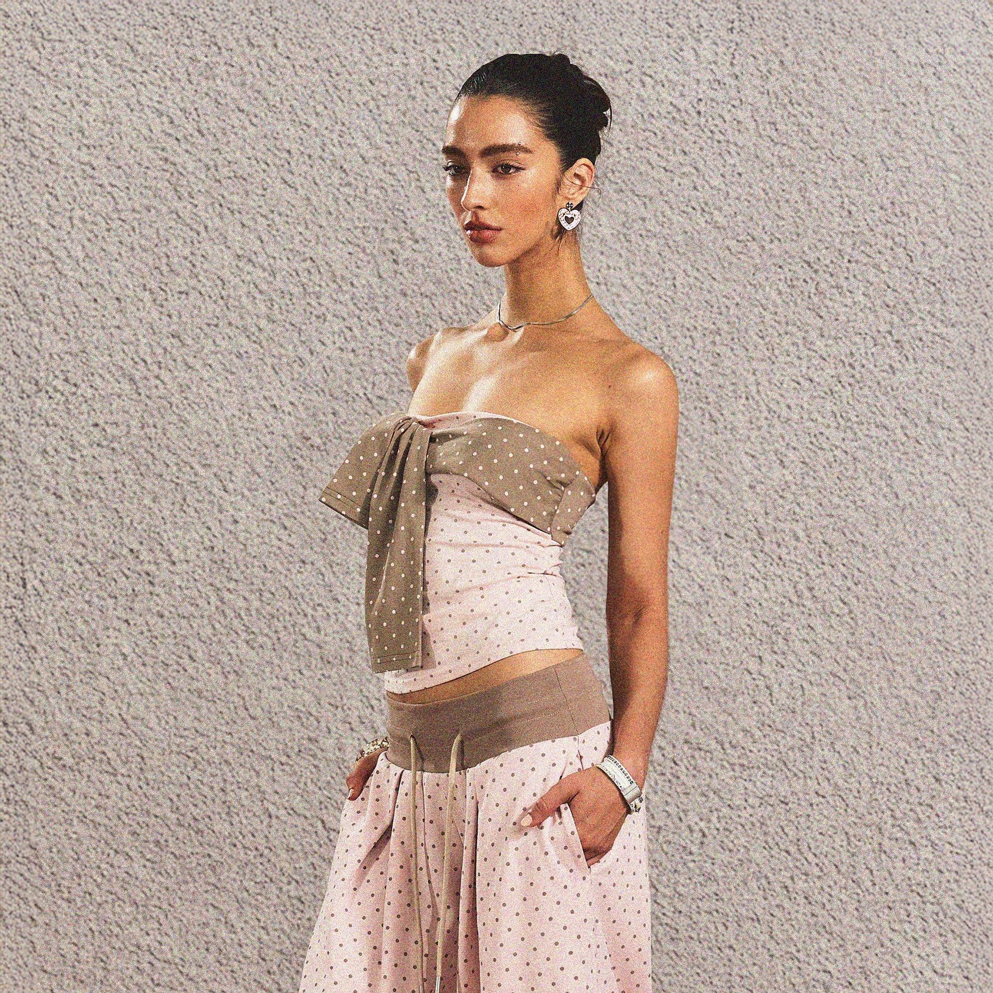 THE NEVERMORE Polka Dot Chest Knot Tube Top