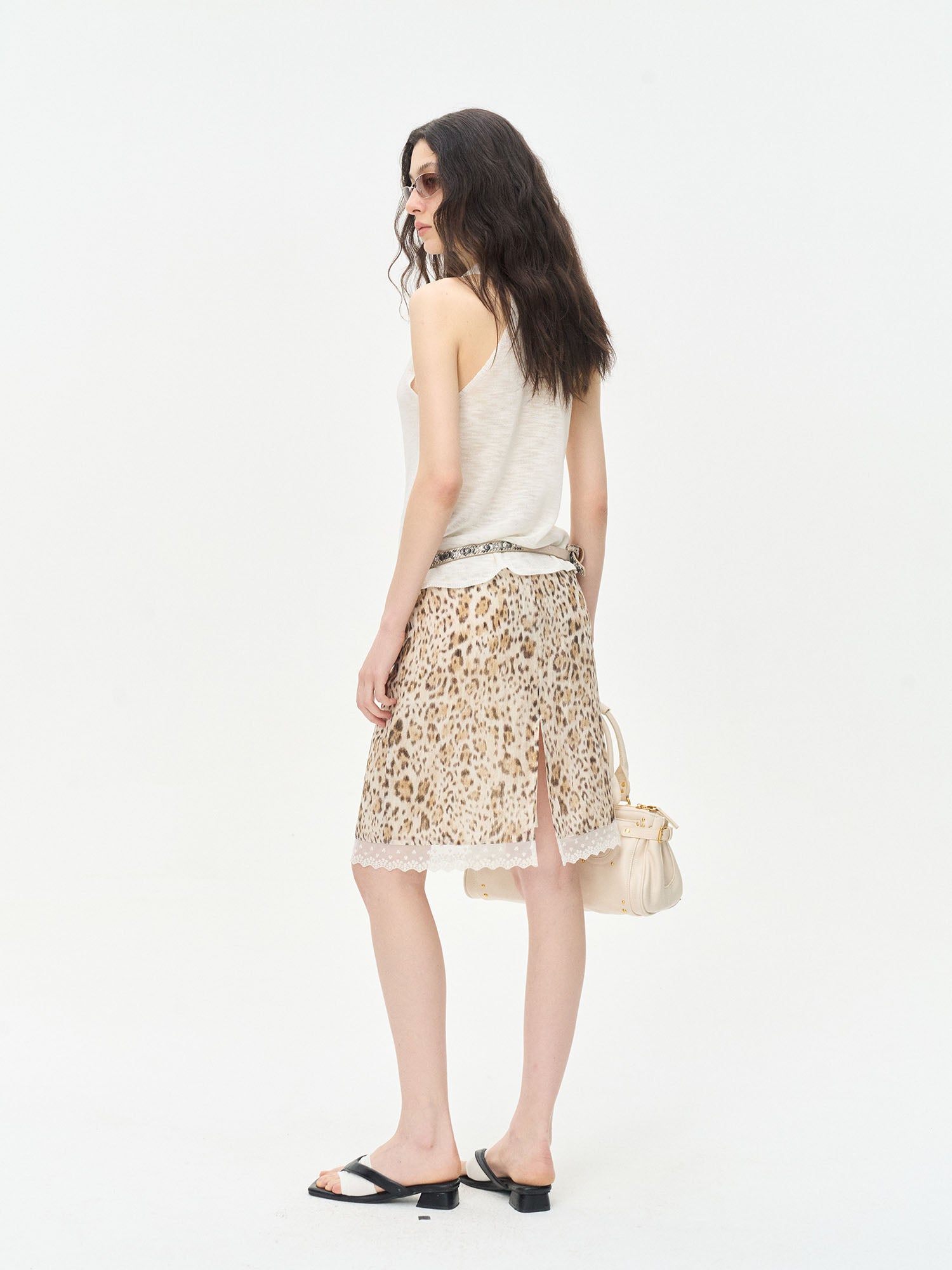 LEONSENSE Leopard Lace-Trim Mini Skirt