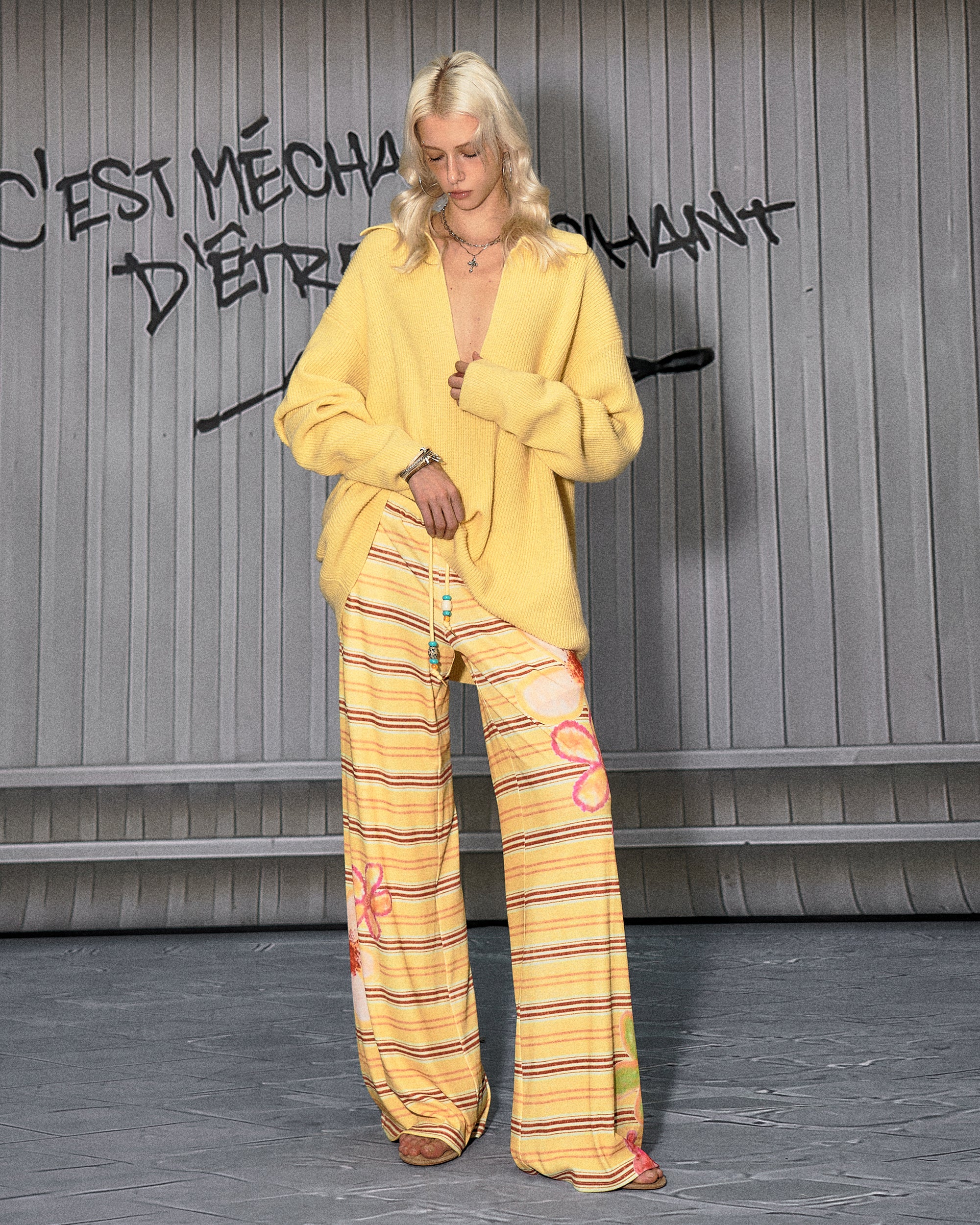 THE NEVERMORE Striped Bloom Beaded Drawstring Pants