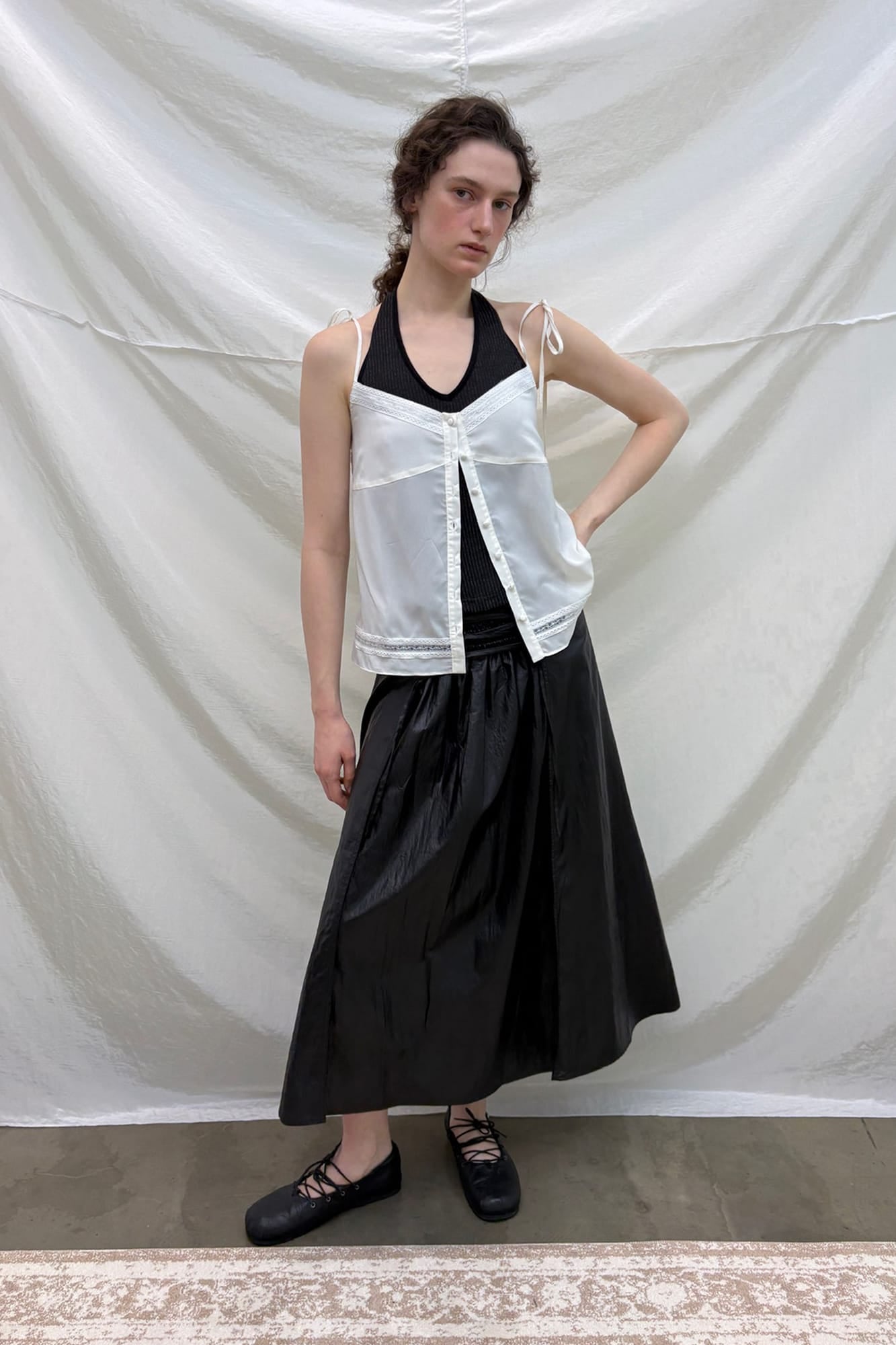 NEVERSEEZ Faux-Leather Lace-Up Wrap Maxi Skirt