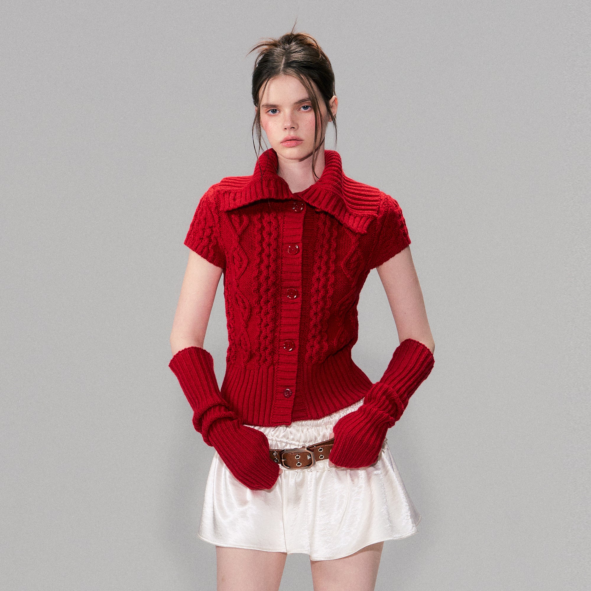 THE NEVERMORE Fold Collar Cable Knit Cardigan