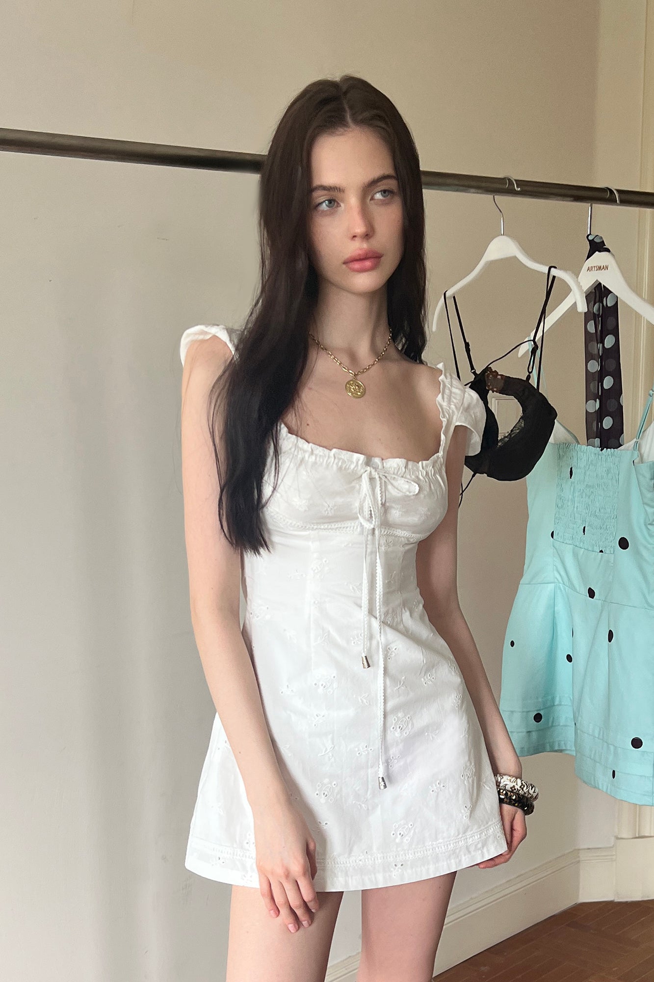 THE NEVERMORE Embossed Drawstring Mini Dress
