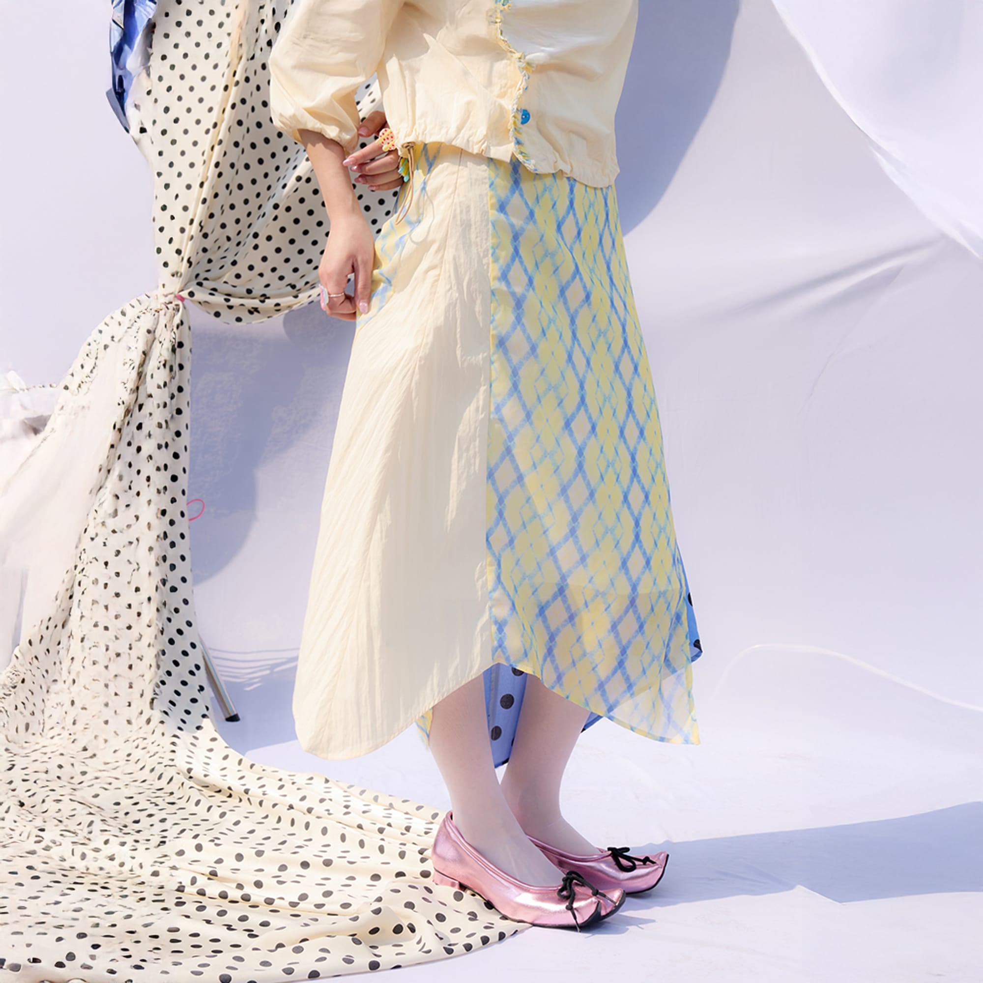 UNSOCIAL NIGHT Spliced Polka-Dot Diamond Midi Skirt