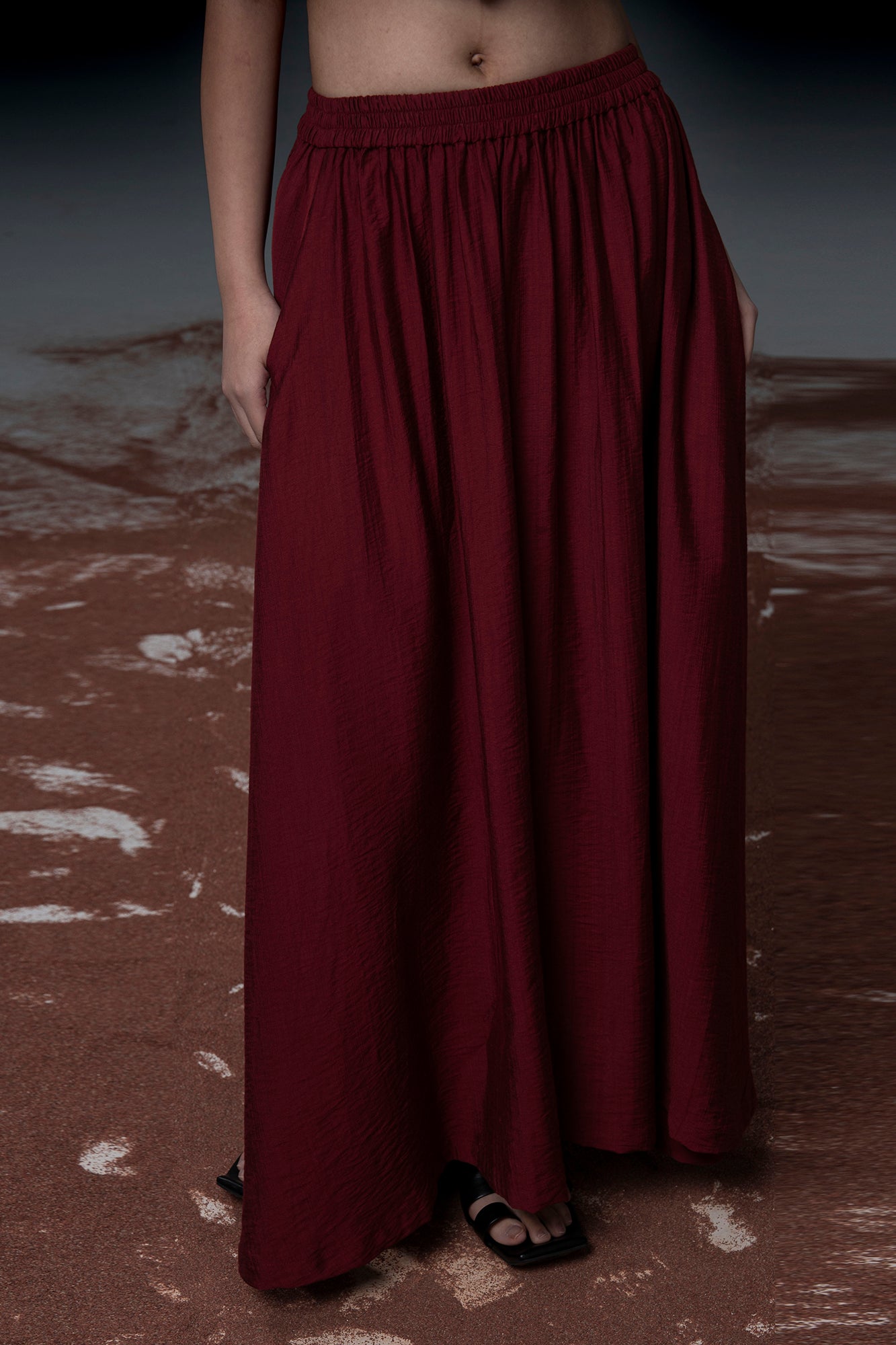 WUHEYIZUO Essential Gathered Waist Maxi Skirt