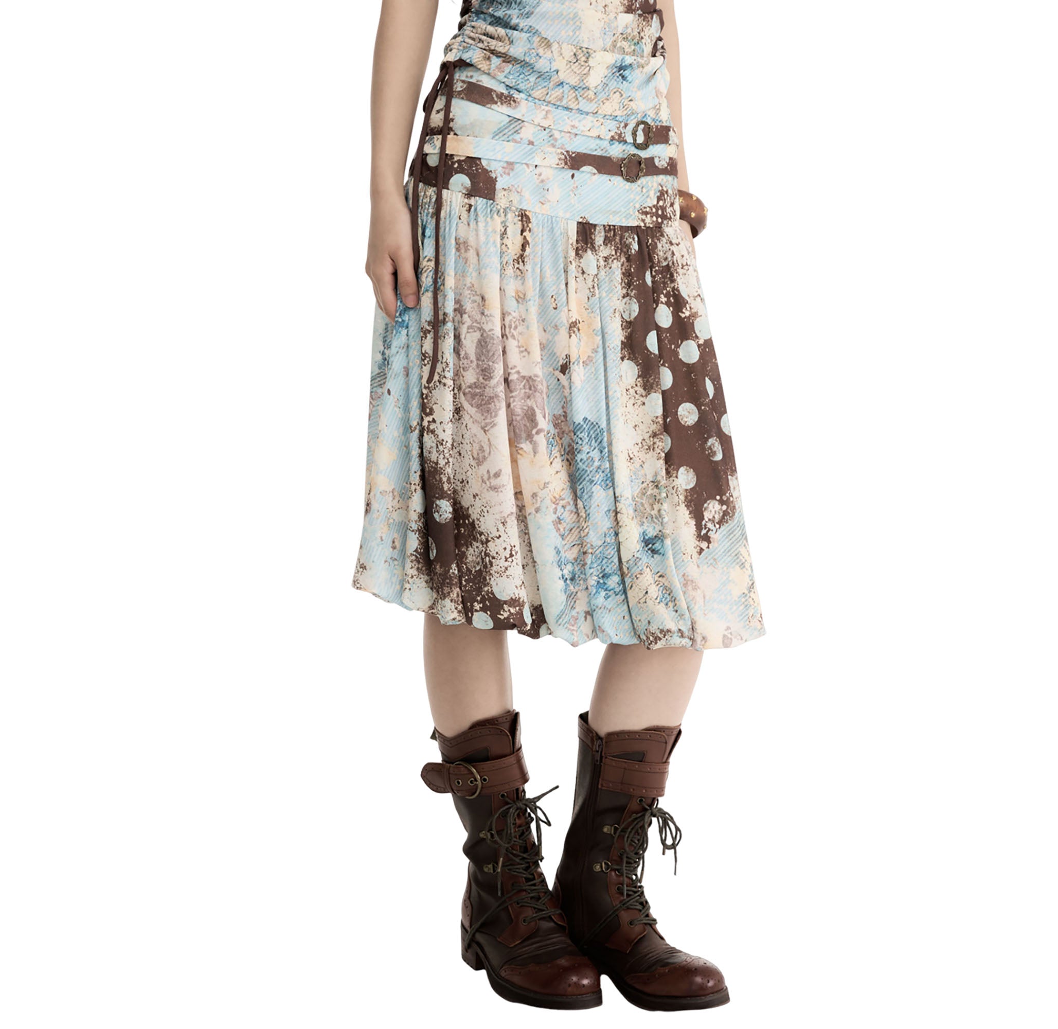 CONFUN Contrast Spliced Floral Skirt