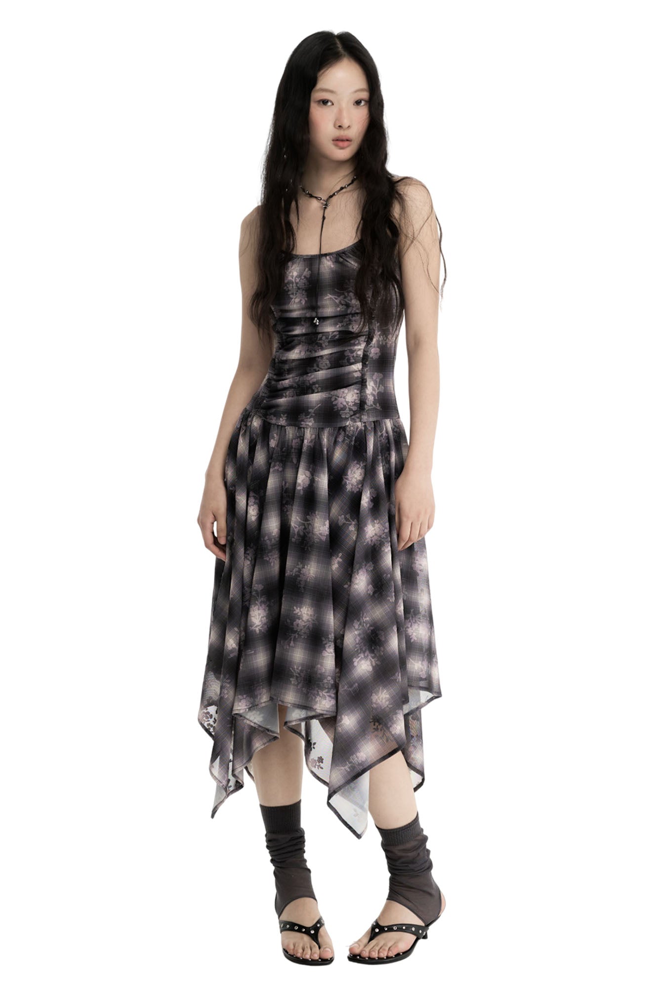 CONFUN Asymmetrical Plaid Midi Dress