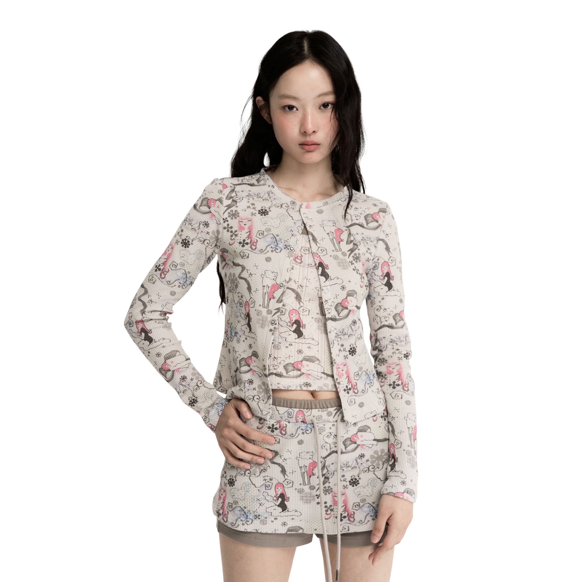 CONFUN Fantasy Full-Print Cropped Cardigan
