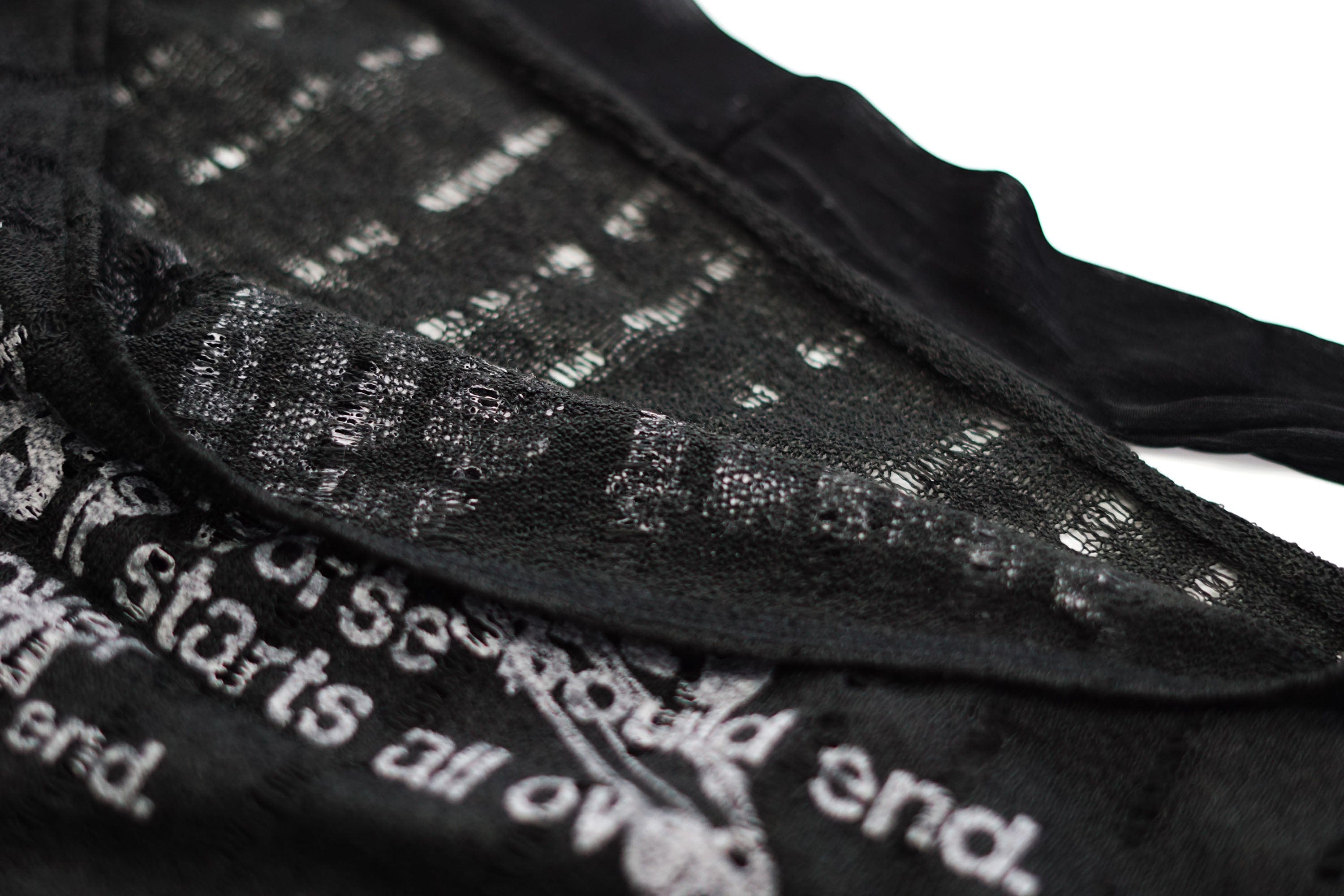 CESTNOUS Distressed Graphic Mesh-Hem Top