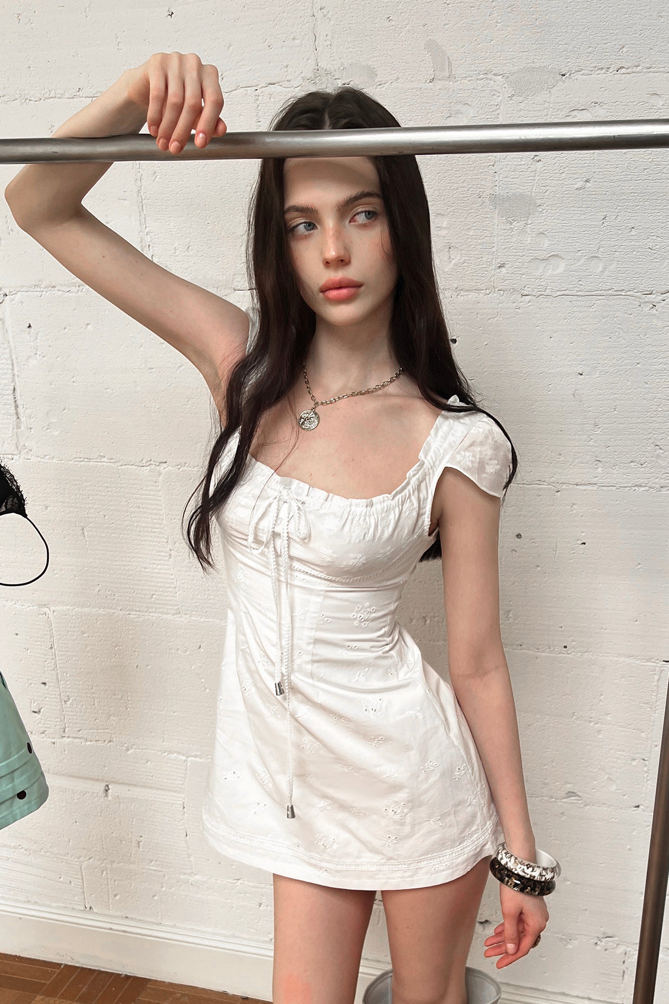 THE NEVERMORE Embossed Drawstring Mini Dress