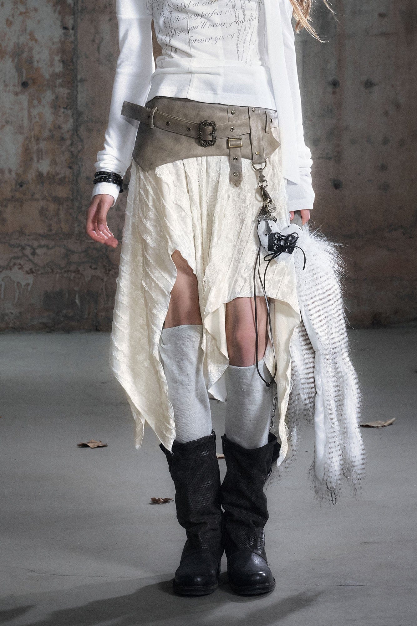 CESTNOUS Asymmetrical Belted Faux Leather Waist Skirt