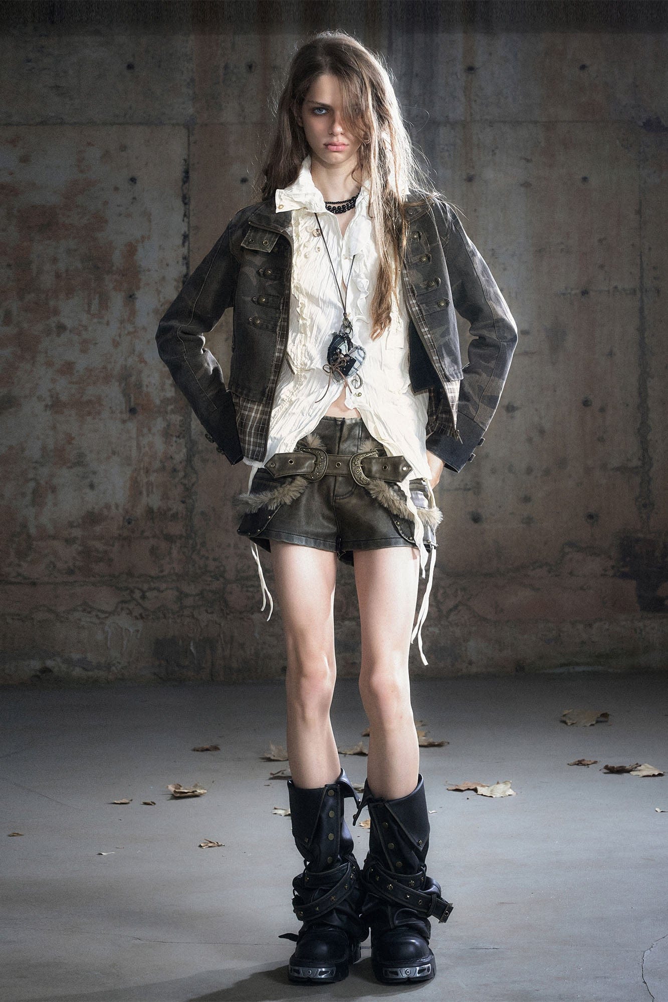 CESTNOUS Washed Camo Layered Cropped Jacket