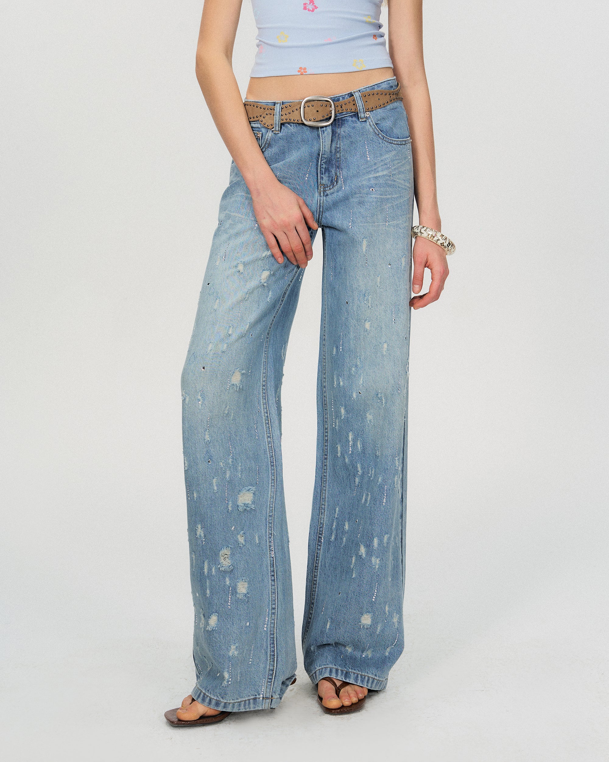 THE NEVERMORE Retro Distressed Diamond Straight Jeans