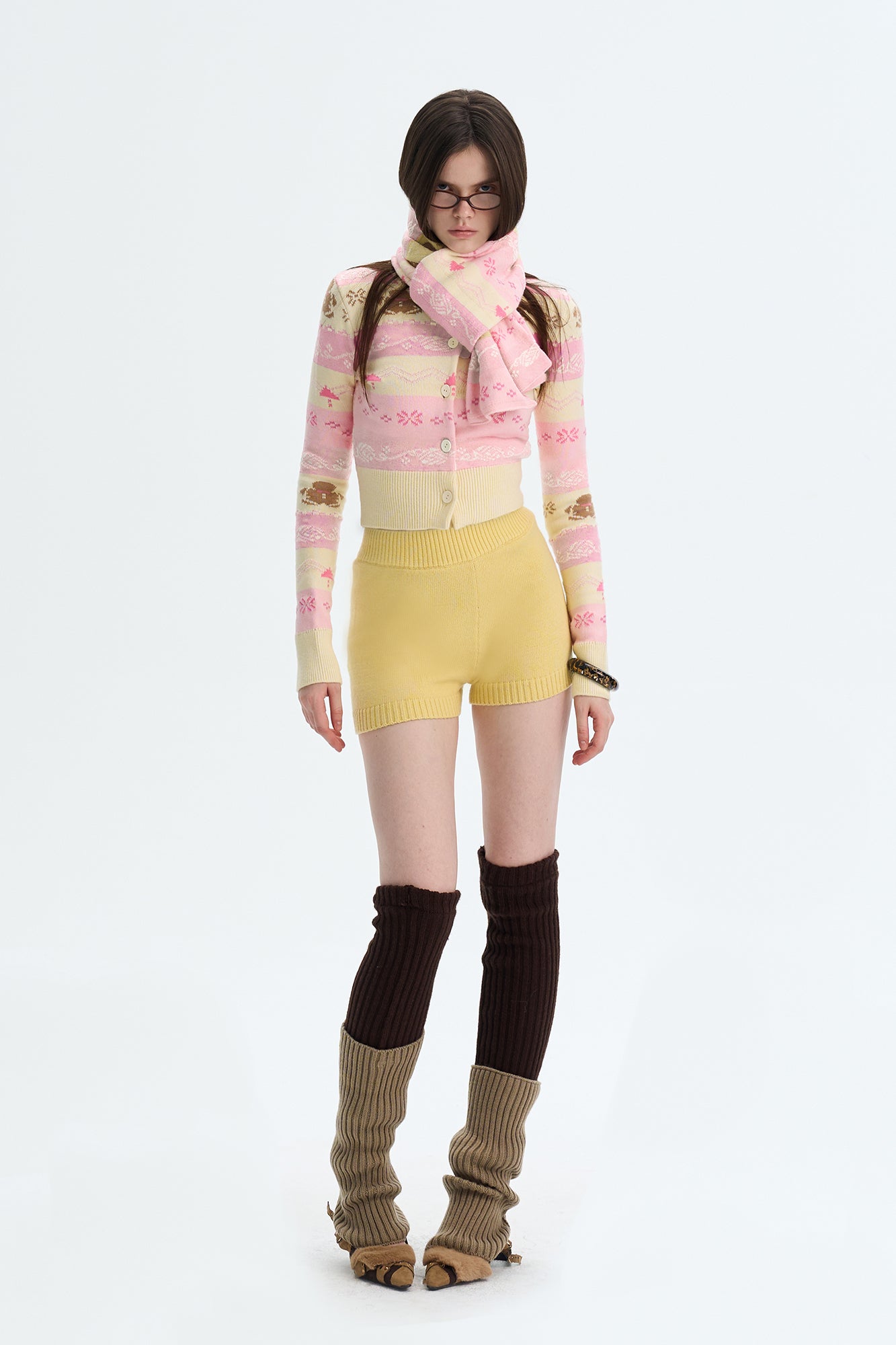 THE NEVERMORE Fair Isle Gingerbread Cropped Cardigan