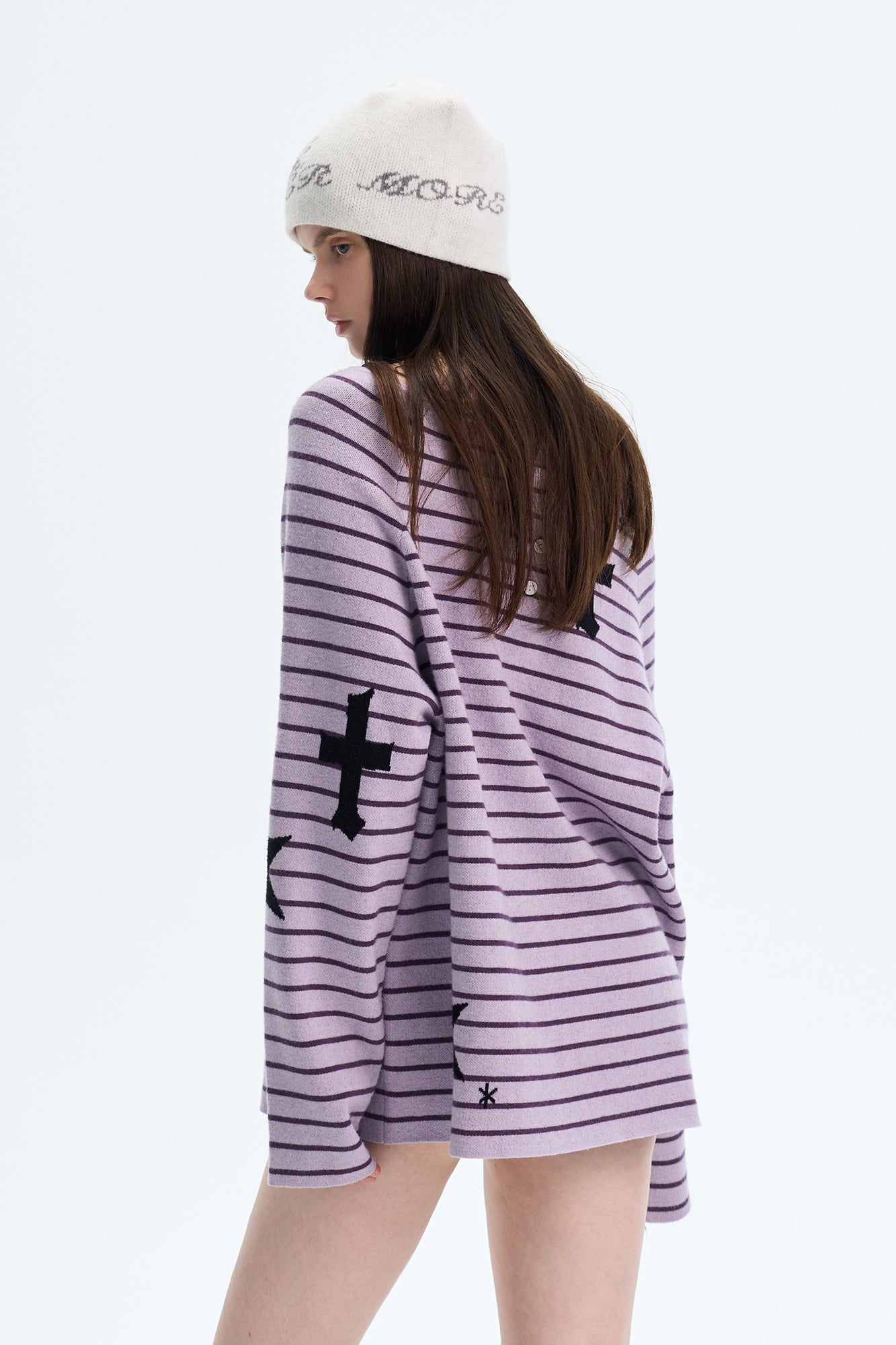 THE NEVERMORE Reversible Striped Cross-Star Knit Pullover