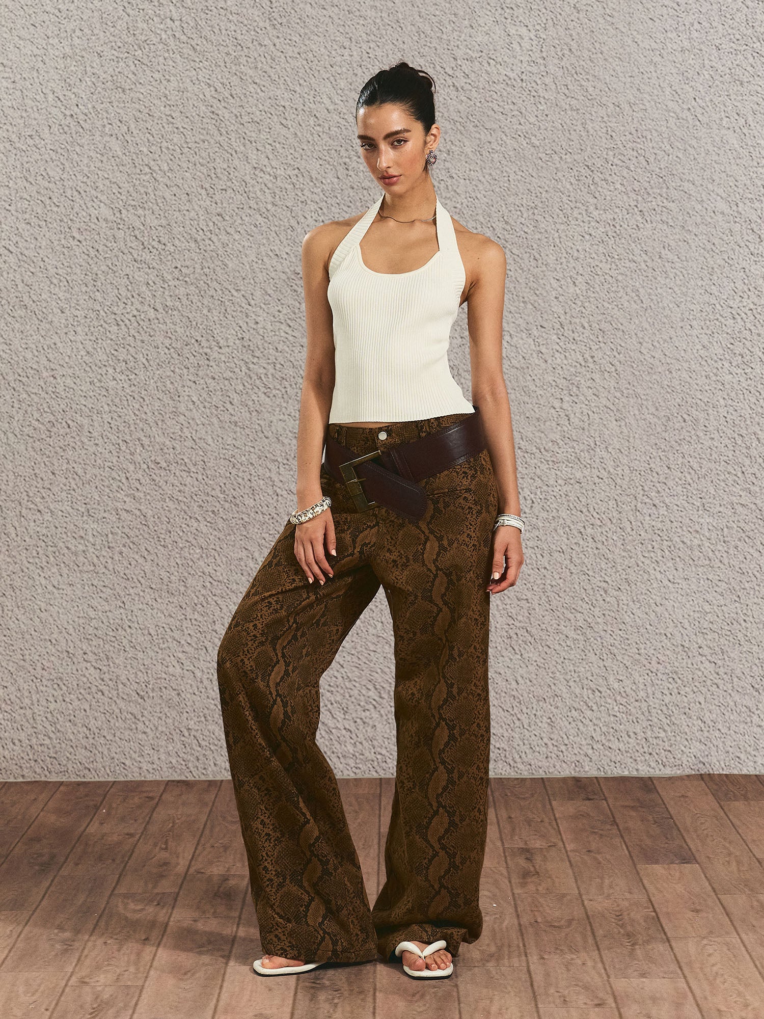 THE NEVERMORE Serpentine Buckled Wide-Leg Pants