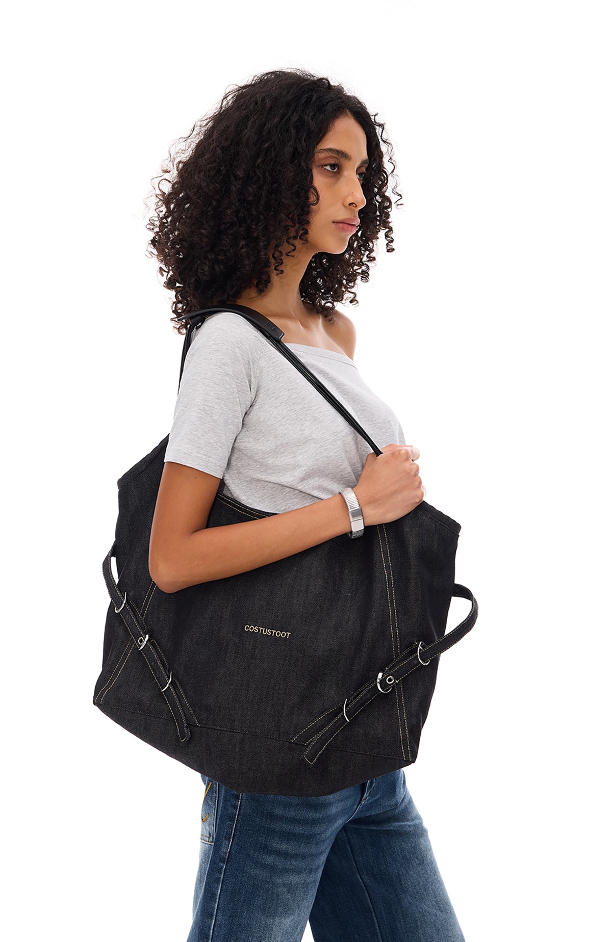 COSTUSTOOT Raw Denim Single-Shoulder Tote Bag