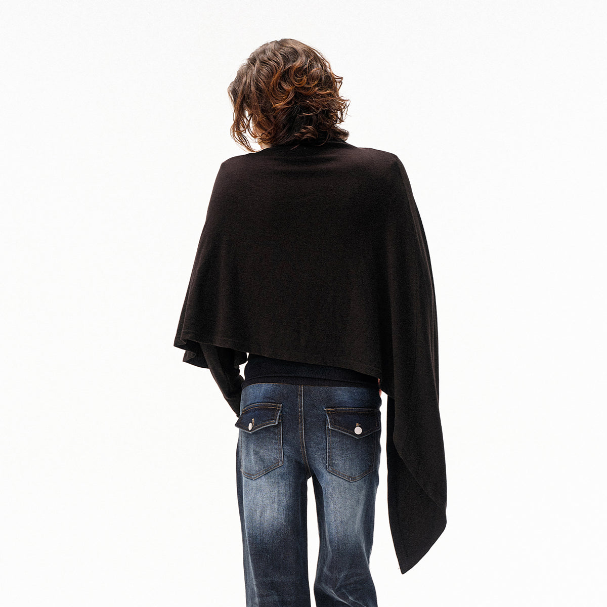 COSTUSTOOT Cape-Style Asymmetric Layered Knit Long-Sleeve Tee