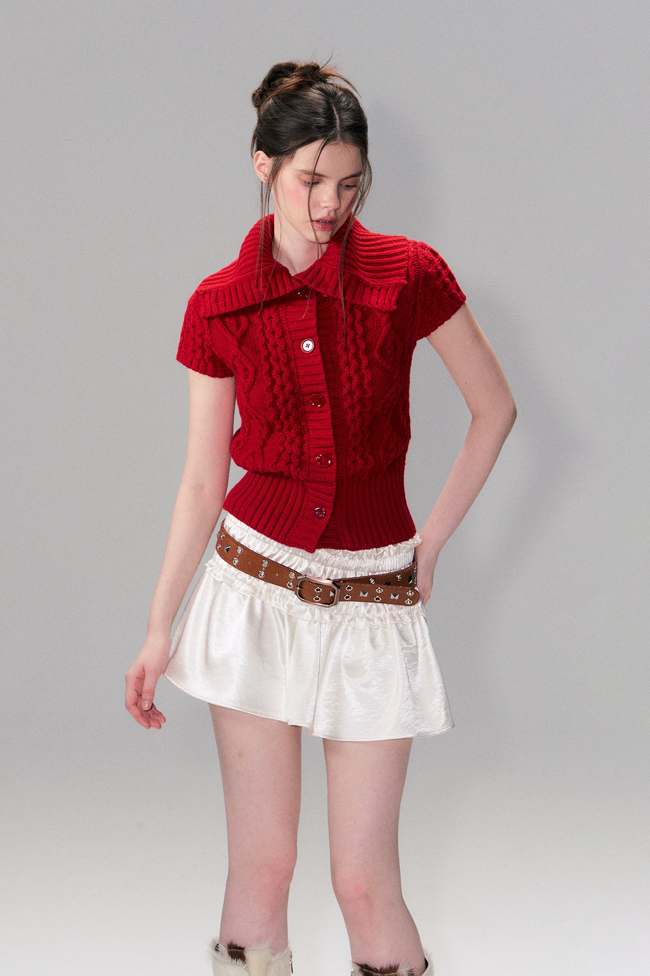 THE NEVERMORE Fold Collar Cable Knit Cardigan