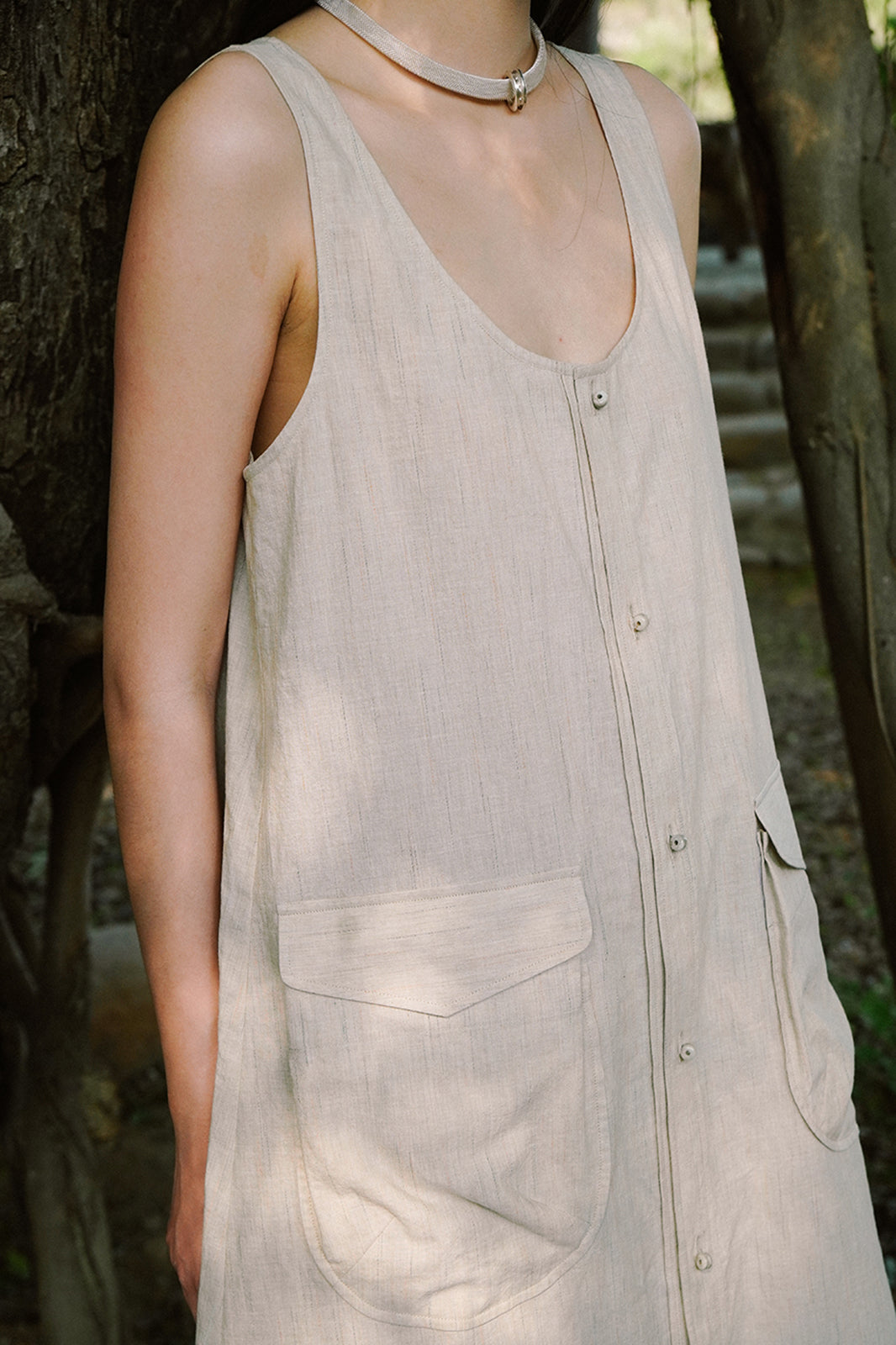 CAIRA Utility Pocket Button-Front Maxi Dress