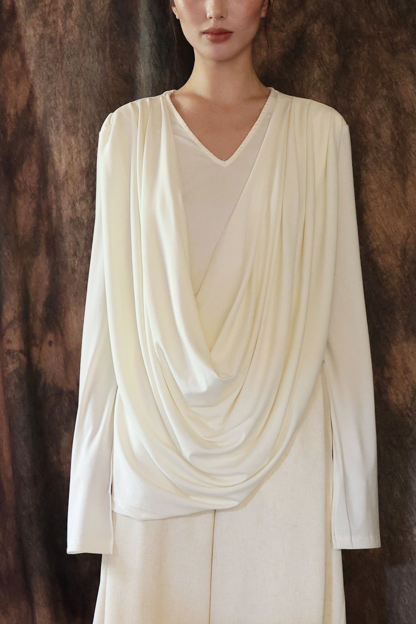 WUHEYIZUO Draped Split-Sleeve Top