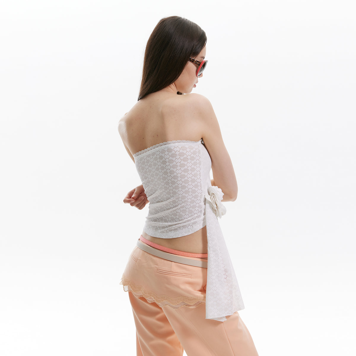 9266 STUDIO Rosette Draped Tube Top