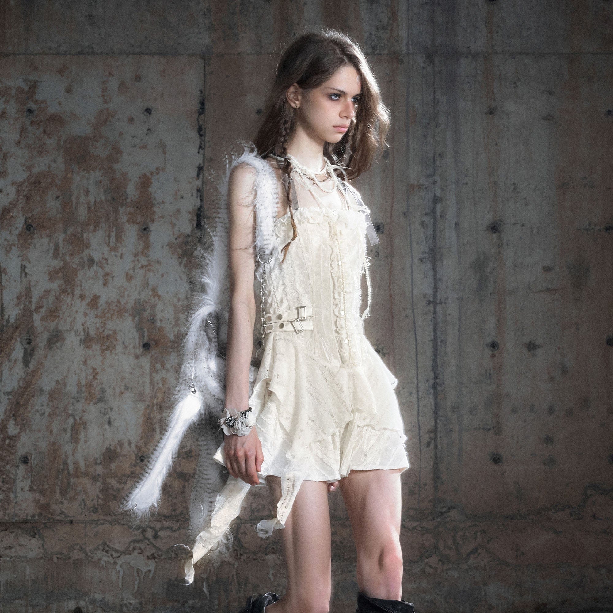 CESTNOUS Ruffled Trim Corset Layered Mini Dress