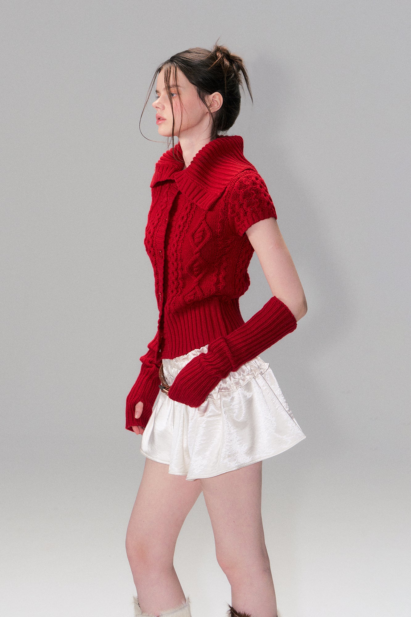 THE NEVERMORE Fold Collar Cable Knit Cardigan