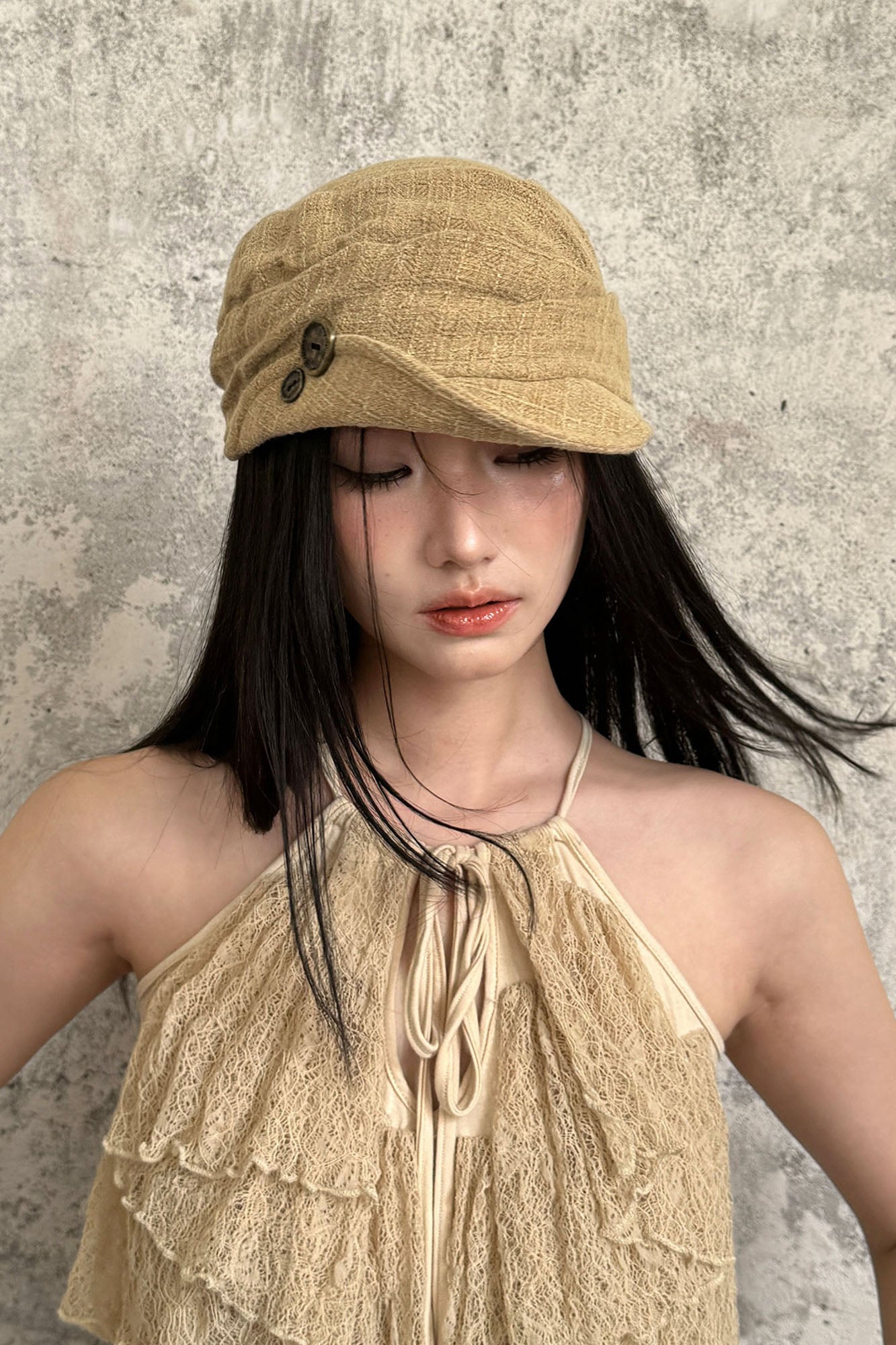 RIDK Folded-Hem Textured Newsboy Cap