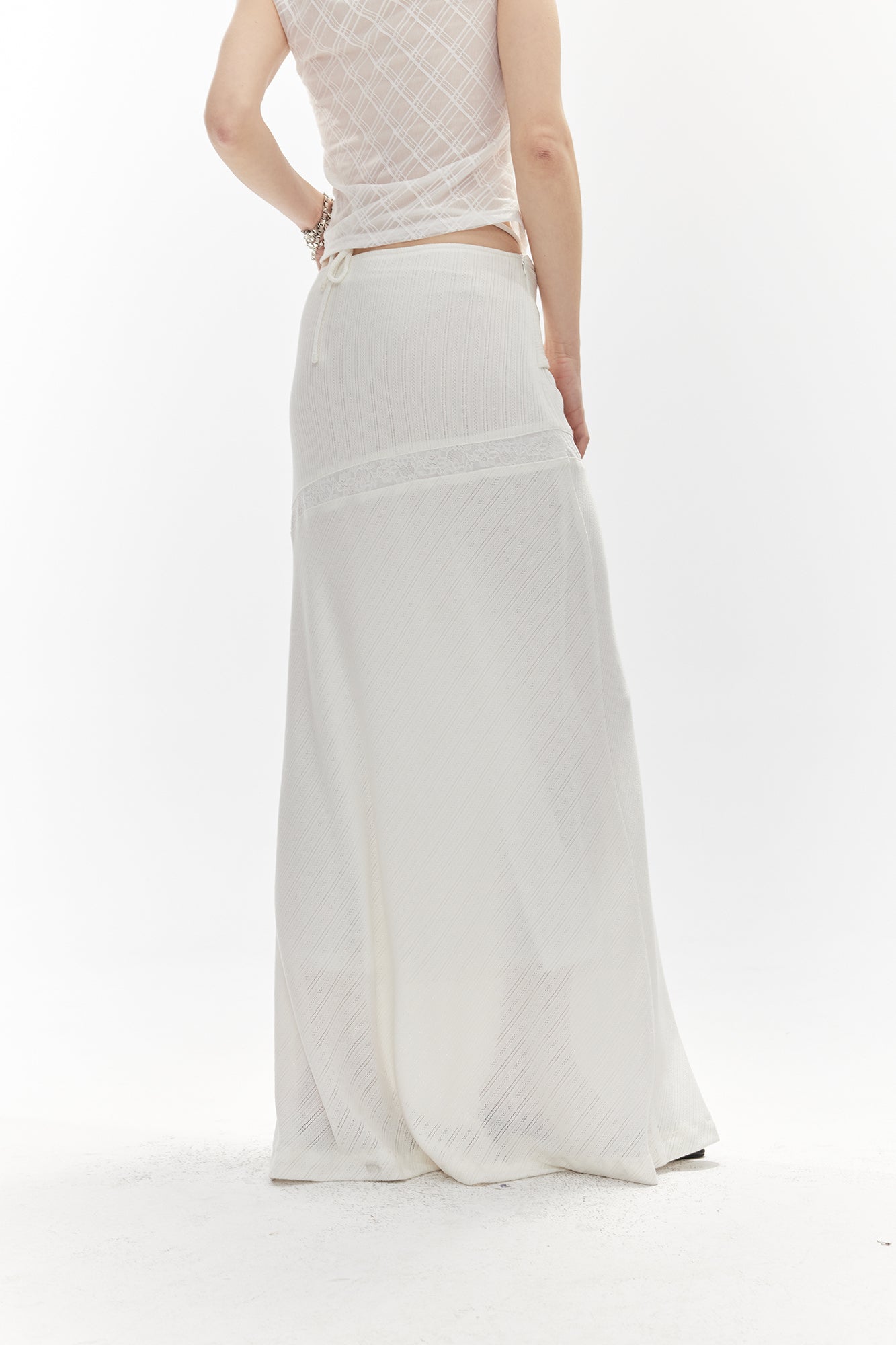JIUWU PARK Drawstring Waist Lace-Insert Maxi Skirt