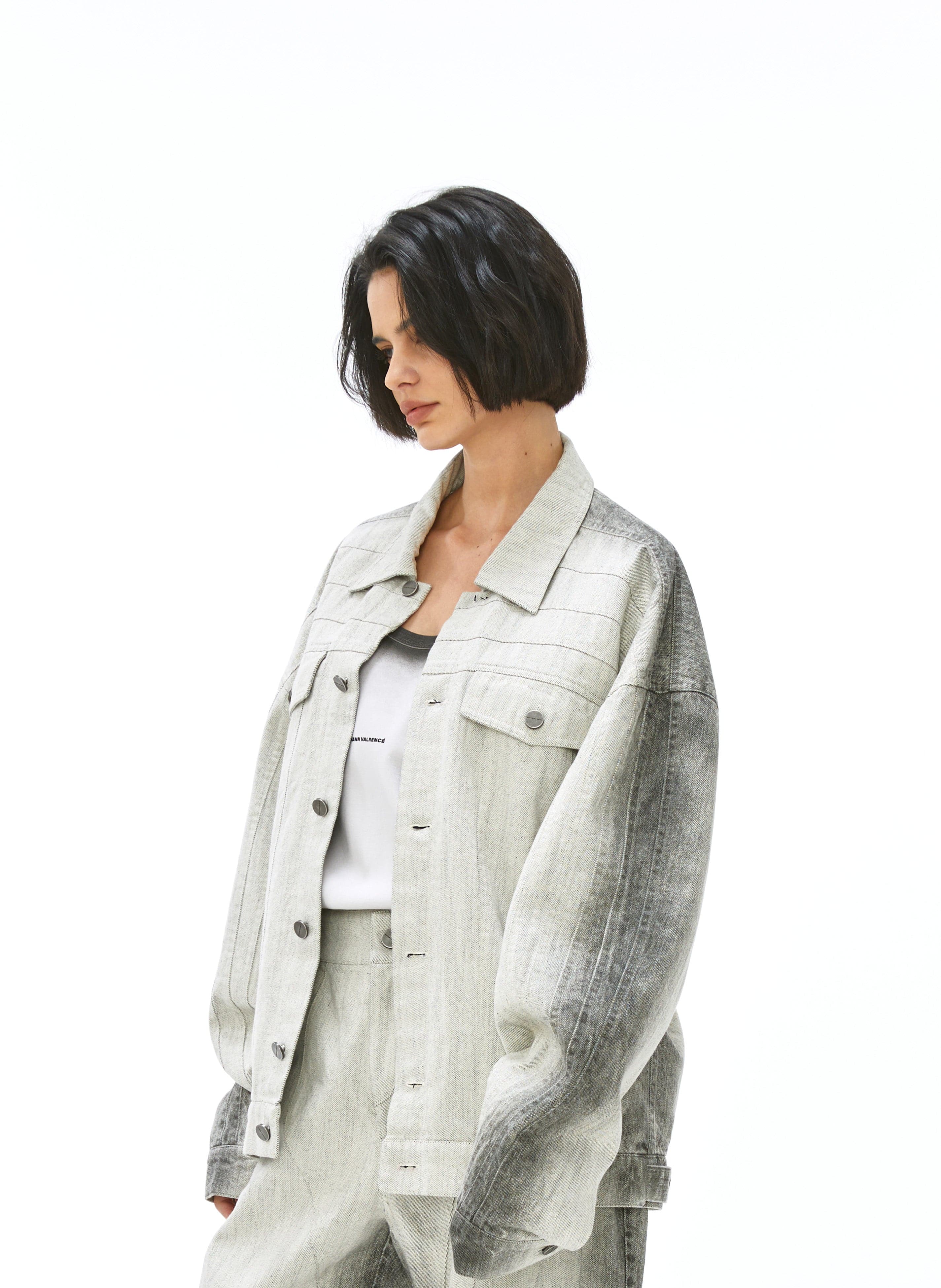 VANN VALRENCE Structured Panel Gradient Sleeve Washed Denim Jacket, premium urban and streetwear designers apparel on PROJECTISR.com, VANN VALRENCE