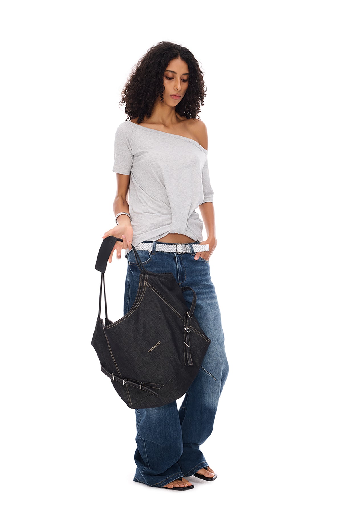 COSTUSTOOT Raw Denim Single-Shoulder Tote Bag