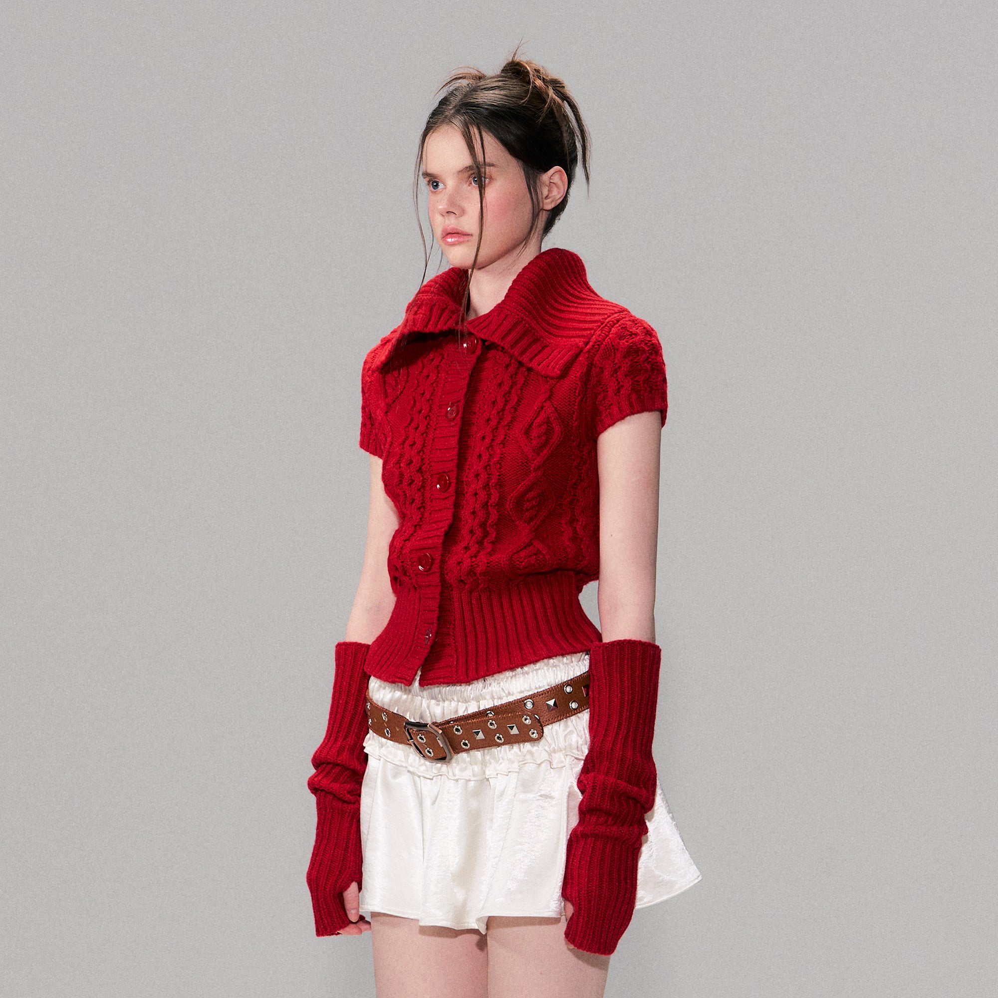 THE NEVERMORE Fold Collar Cable Knit Cardigan