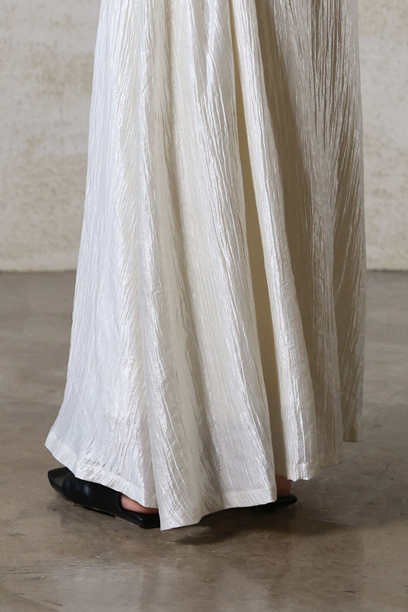 WUHEYIZUO Crinkled Gathered Waist Maxi Skirt