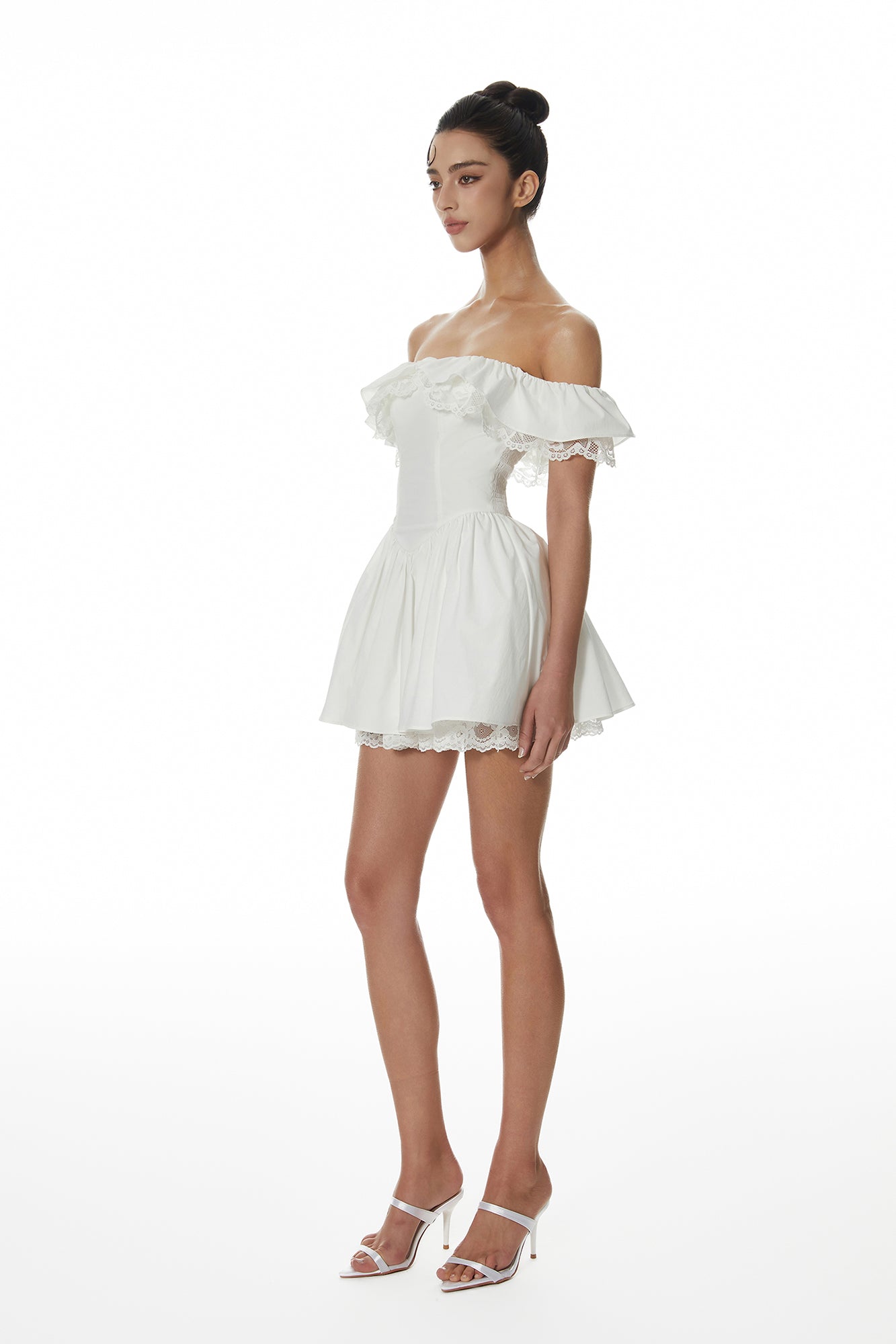 MILLIONLOTUS Lace-Trim Off-Shoulder Corset Mini Dress