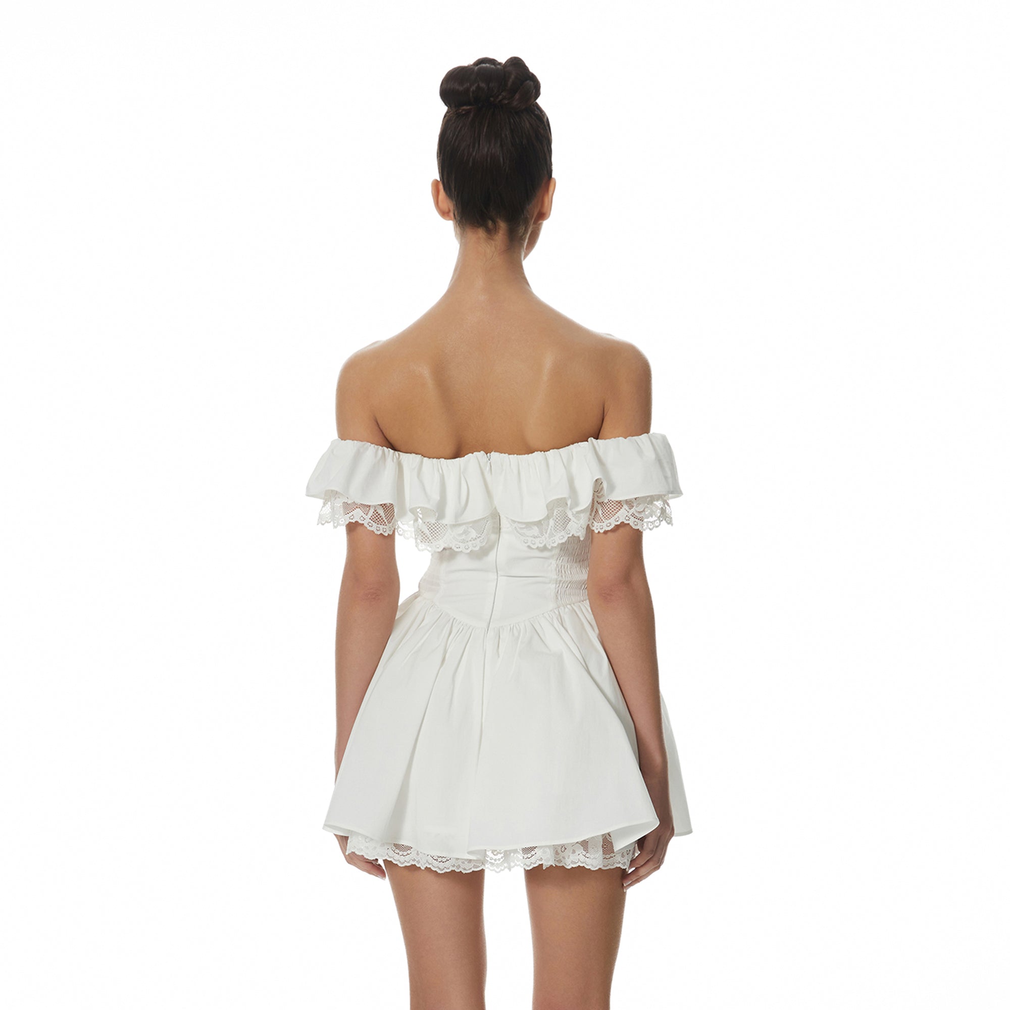 MILLIONLOTUS Lace-Trim Off-Shoulder Corset Mini Dress