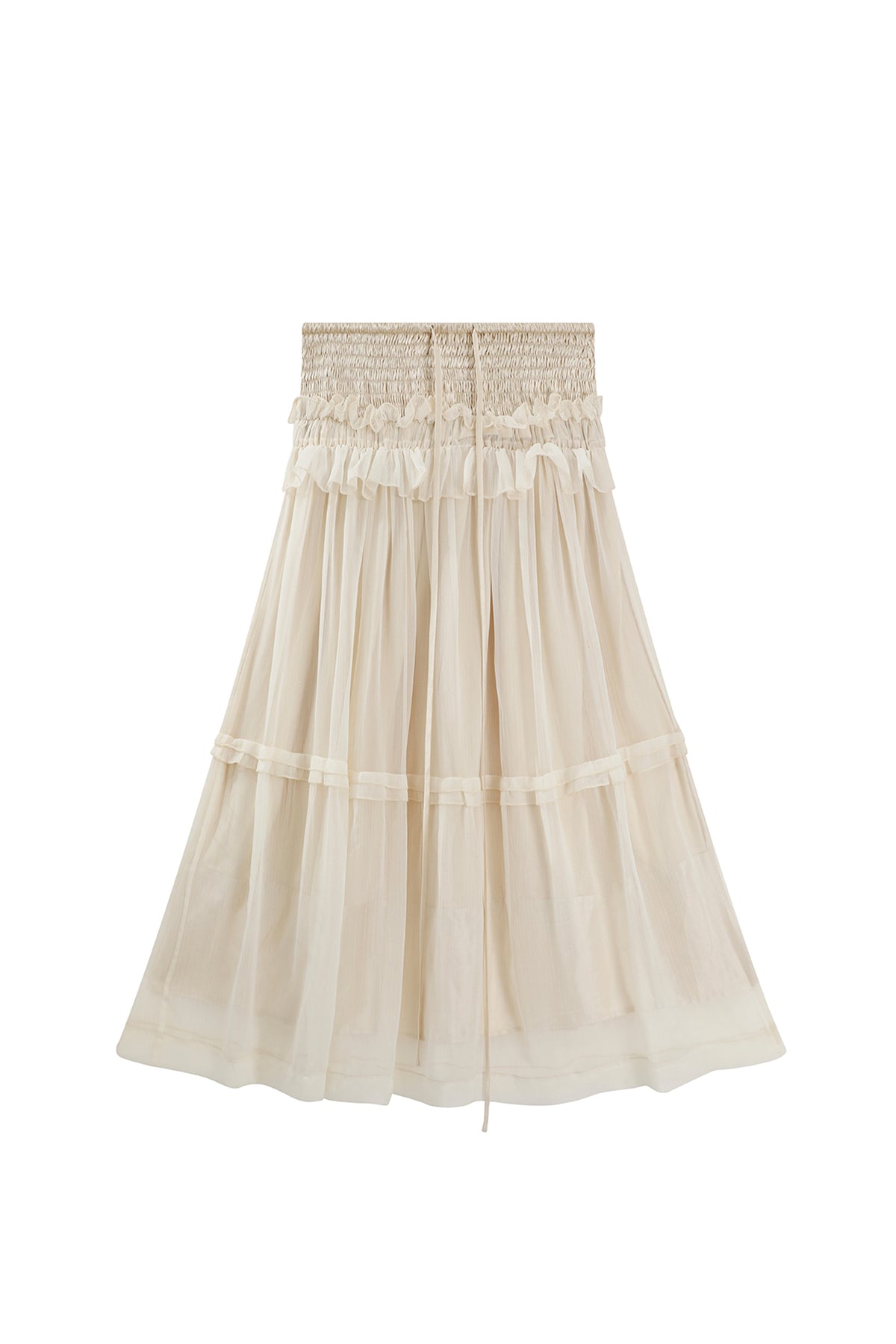CHANGGUANG YUANZI Spliced Lace Drawstring Flared Skirt