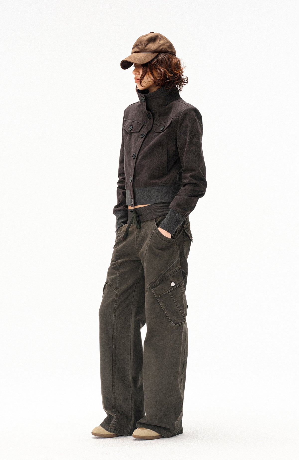 COSTUSTOOT Multi-Pocket Washed Distressed Ribbed Waist Cargo Pants