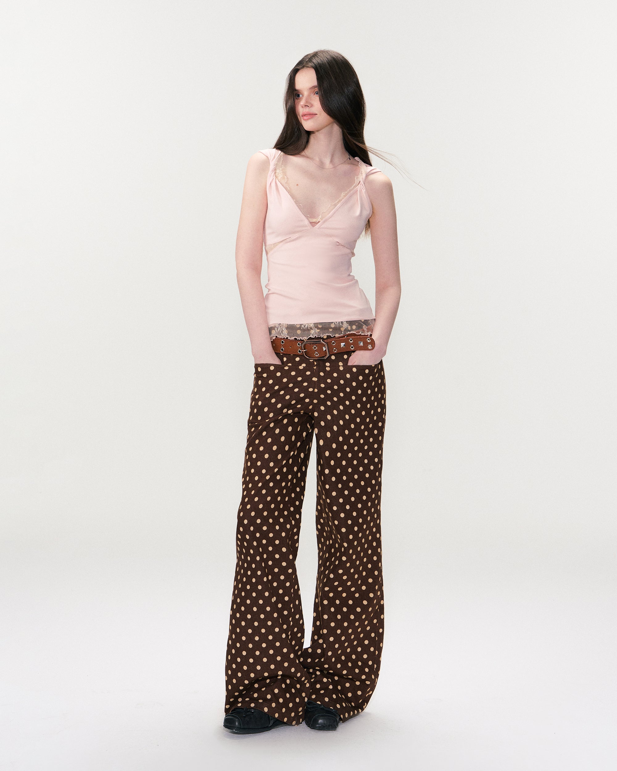 THE NEVERMORE Retro Polka Dot Embroidered Wide-Leg Pants
